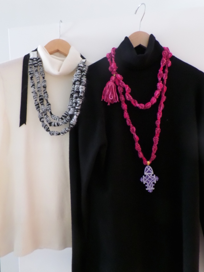 Close ups of our wonderful hand-crocheted knit necklaces.