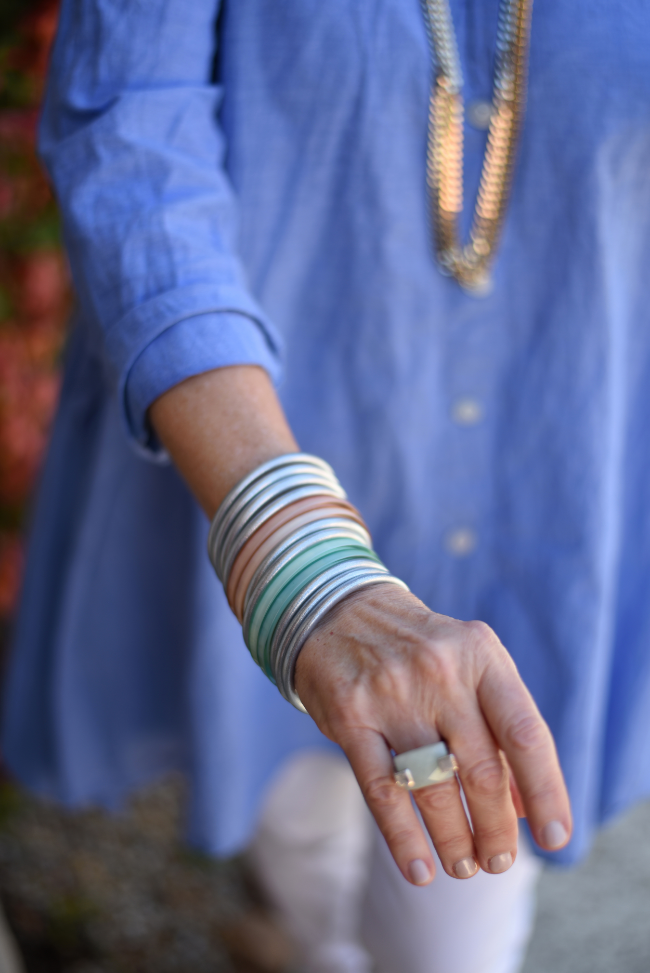 All Weather Bangles mixed with Exuma Bangles for ultimate spring style.