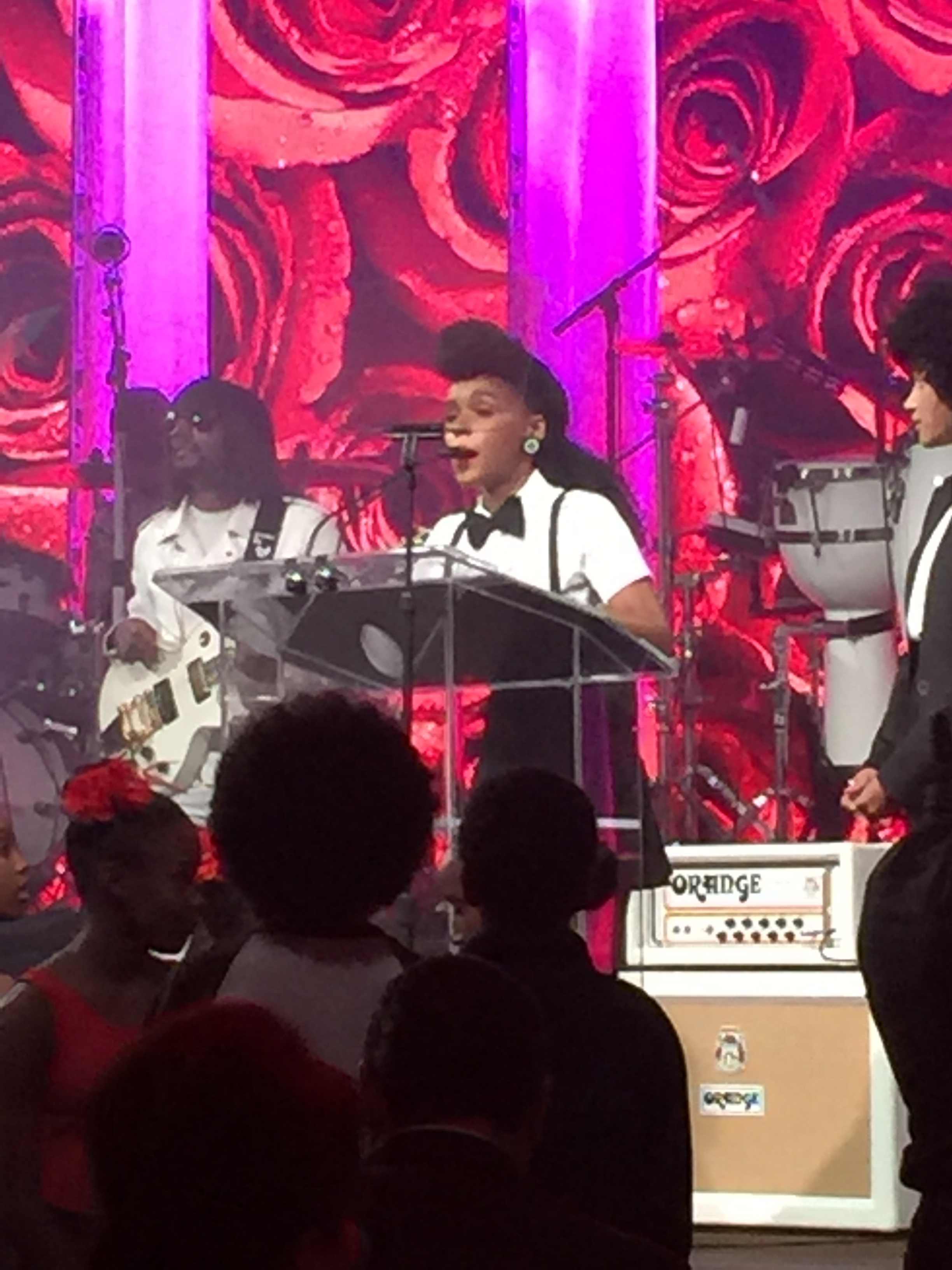 Janelle Monáe was an event honoree and treated us to a performance. She opened with a Prince tribute, Let's Go Crazy .