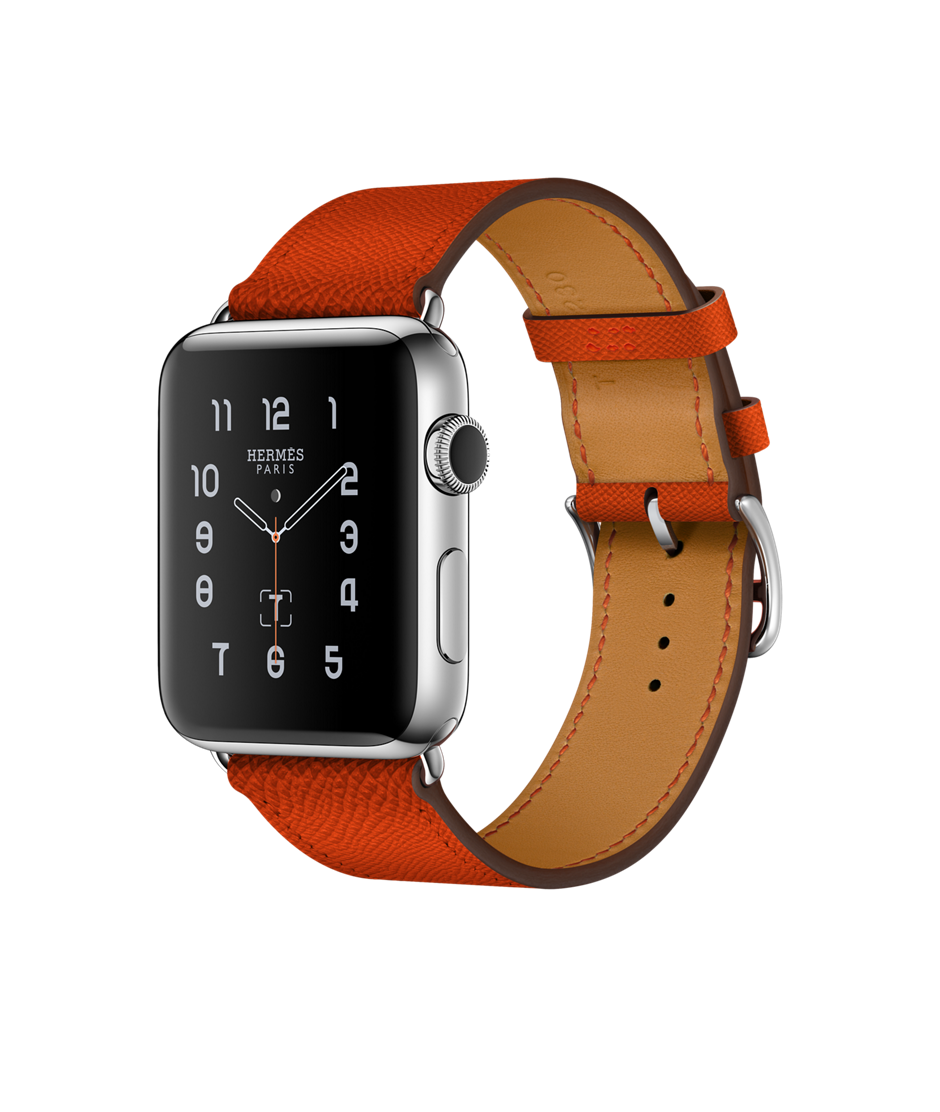 Track your fitness in style with the Apple Watch Hermès Stainless Steel Case with Feu Epsom Leather Single Tour.