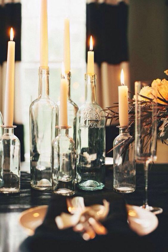 Add height to your candle display by using empty vases of all sizes.