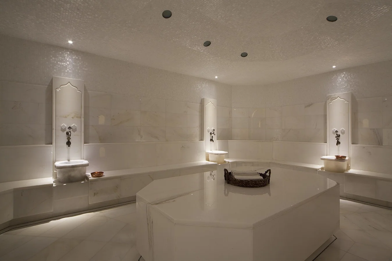 We urge you to book an appointment to experience the Turkish Hammam at The Marmara Park Avenue spa in NYC. This hot, steam room is covered in marble stones to maintain heat and humidity. In the center of the room, a large middle stone is where guests enjoy a foam bath experience.