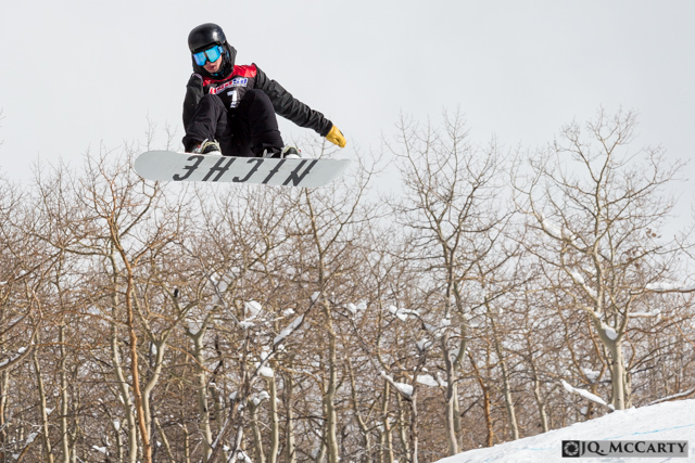 Spencer Vaughan, of Steamboat Springs, flies through the air while spinning a frontside rotation off a kicker during the USASA slopestyle competition Saturday, January 10th, in Golden Peak. Vaughan finished with the highest points in the men's open division with a score of 90.0.