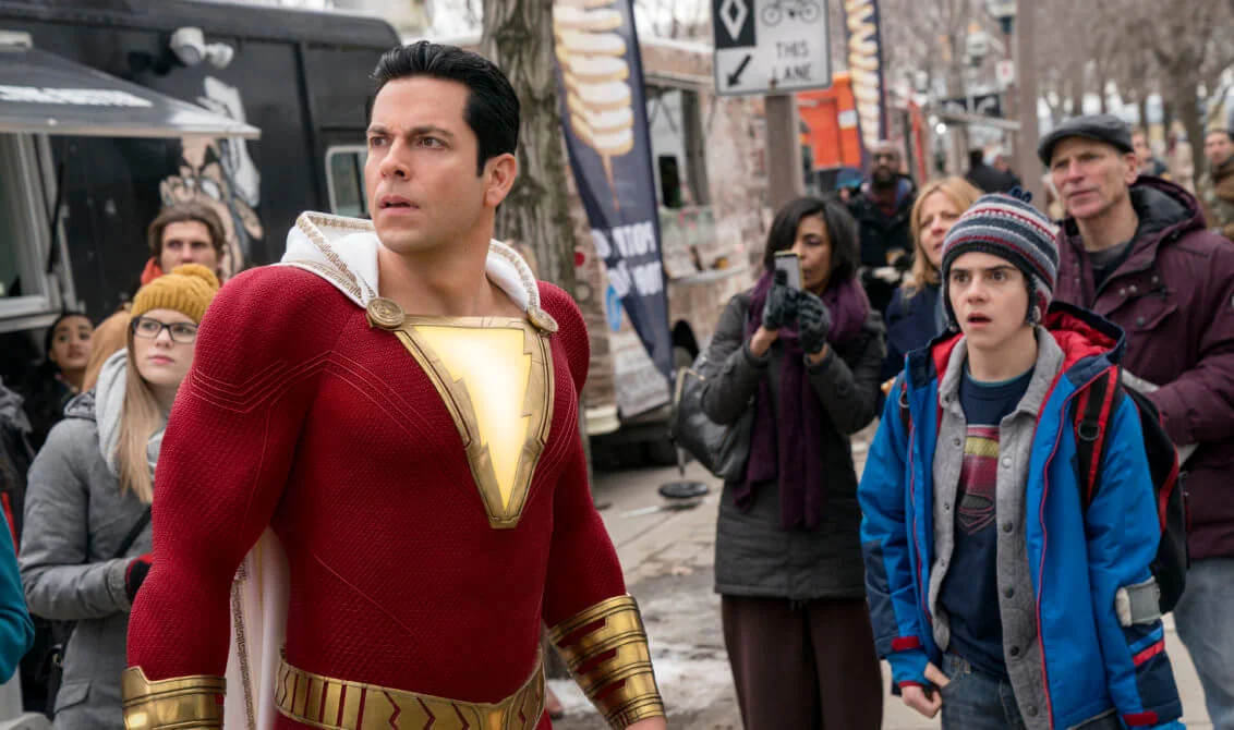 Zachary Levi plays a joyful child in a superhero adult body