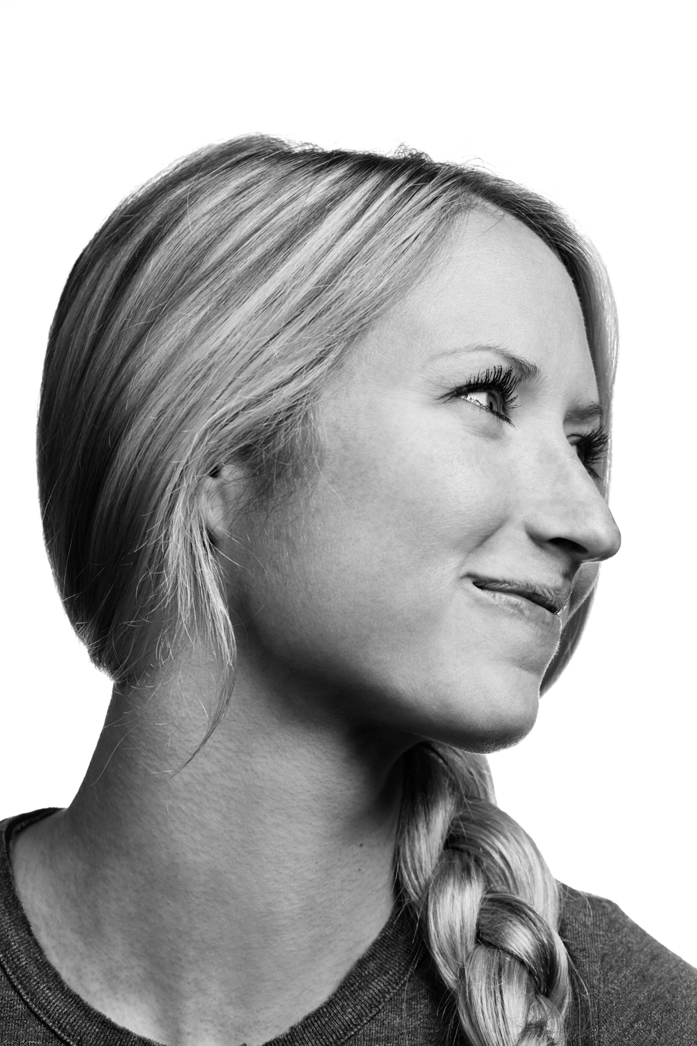 Woman on white background, studio photography, black and white portraits
