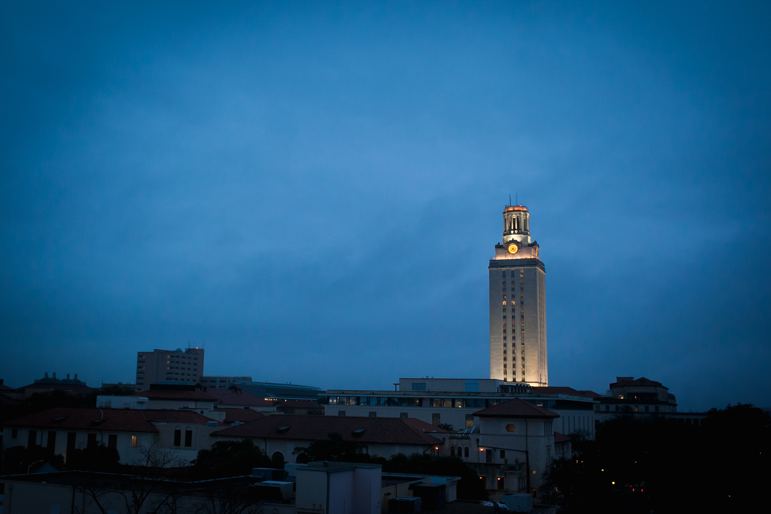 The University of Texas tower very early in the morning.