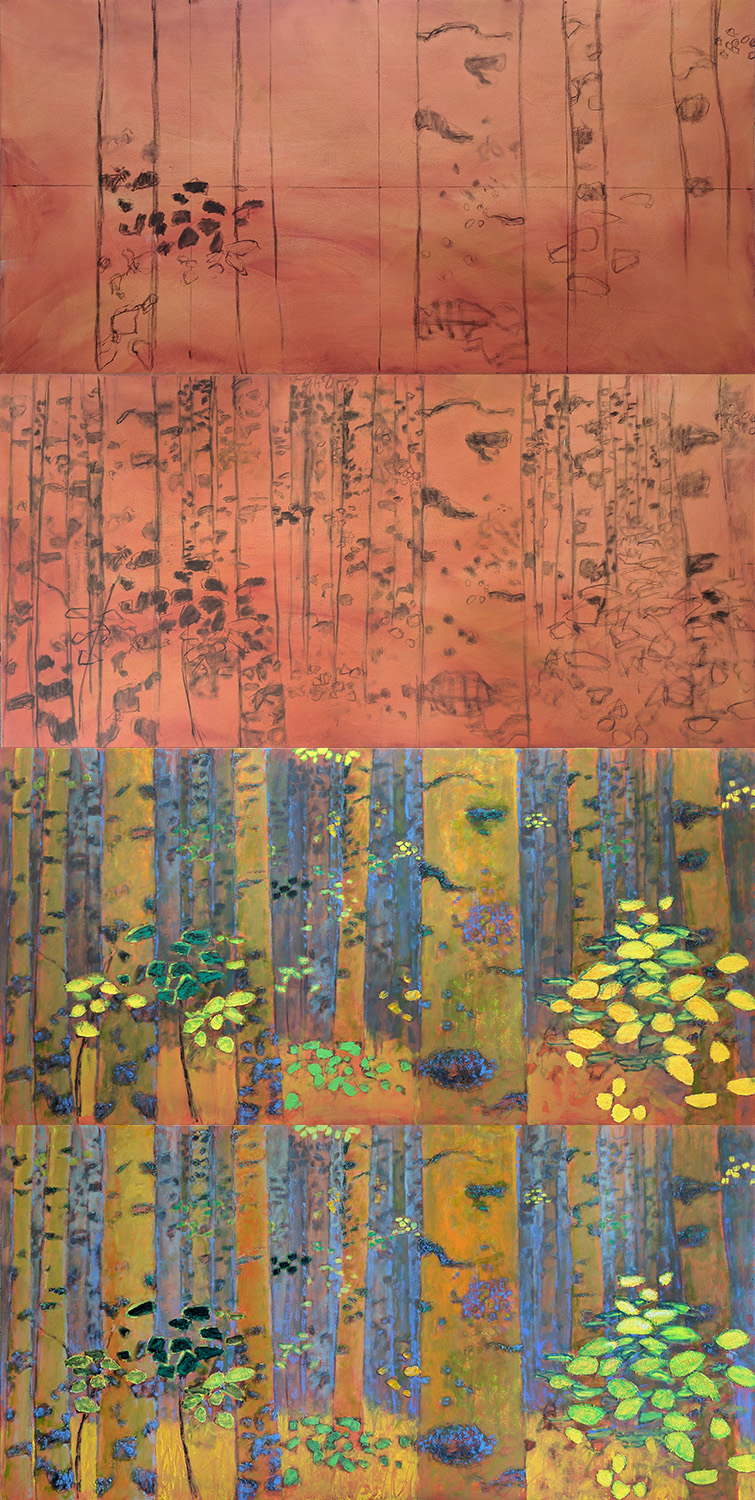a new 48 x 96" panel in progress at various stages at the studio