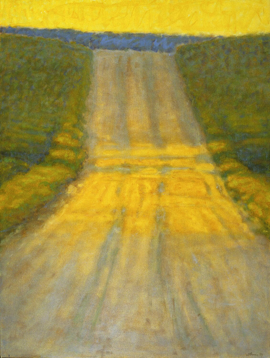 Country Road | 1999 Surprisingly this idea was inspired by a contemporary Japanese artist (I forget his name) who did some very minimal landscapes of a road, a river, almost like the color field painters like Rothko. That influence, along with Regionalism of the 30’s inspired me to take this familiar theme of a country road. This particular one came from rural Michigan. I loved the Hopper-esque low light of morning or early evening raking across the dirt road... a slice of Americana.