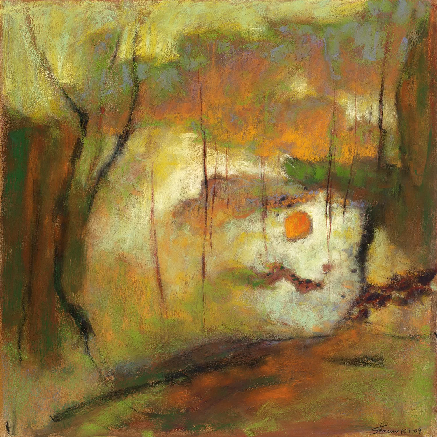 Rhapsody in Orange and Green | pastel on paper | 14 x 14" | 2009