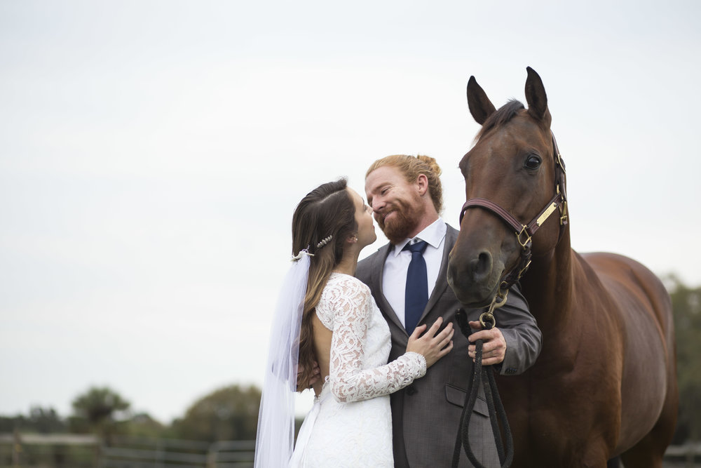 Bride and Groom Portraits With Horse, Sarasota FL