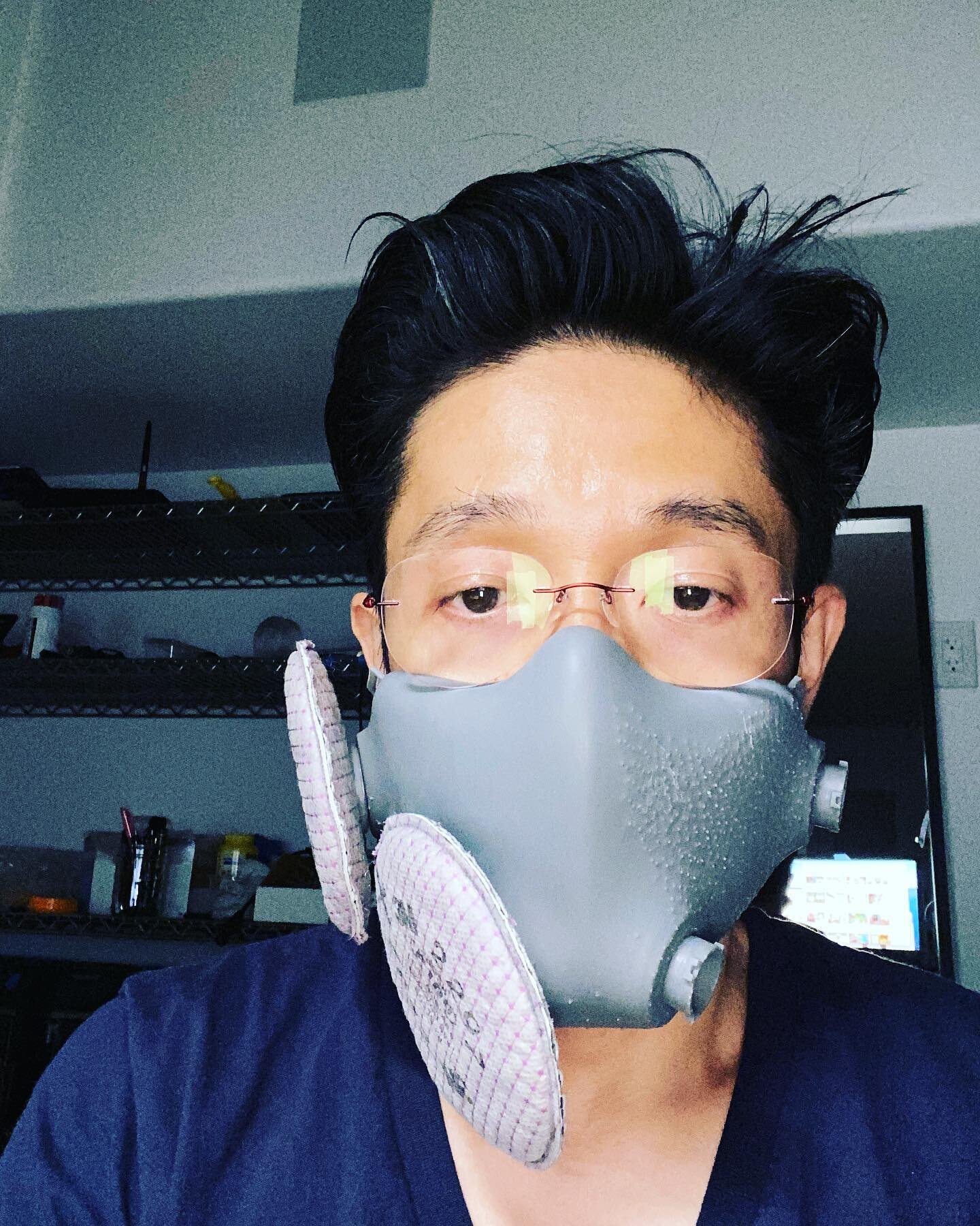 During pandemic stay home period, I started to design mask that I can wear and work for long time. It was made on my 3d scanned face so it fitted without any digging on my face. I used to hold brush on my lips while holding and applying prosthetics s