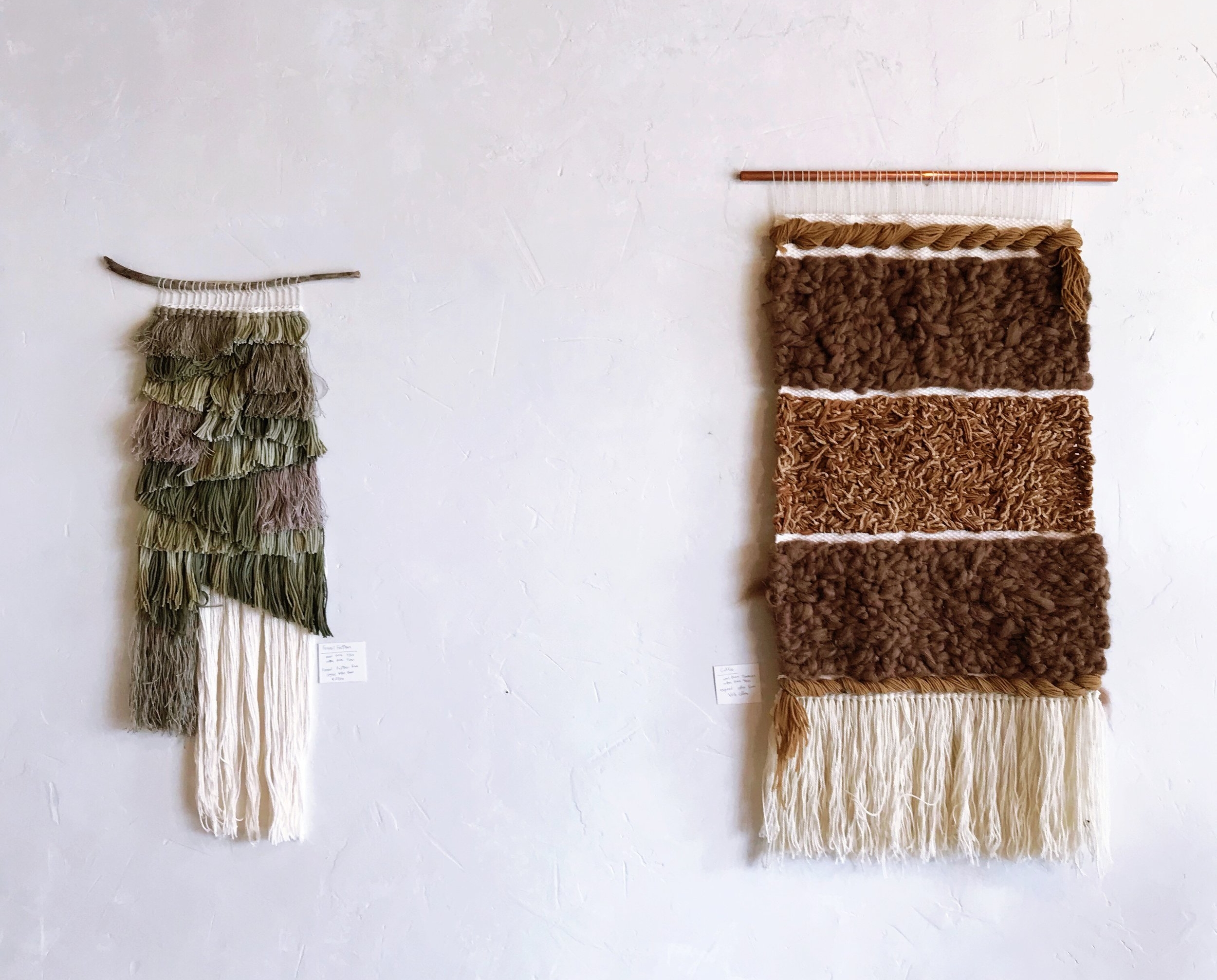 LEFT: Textured Earth using Fennel Fronds &amp; Feathers as Dye MaterialRIGHT: Neutral Chaos using Expired Coffee &amp; Black Tea as Dye Material