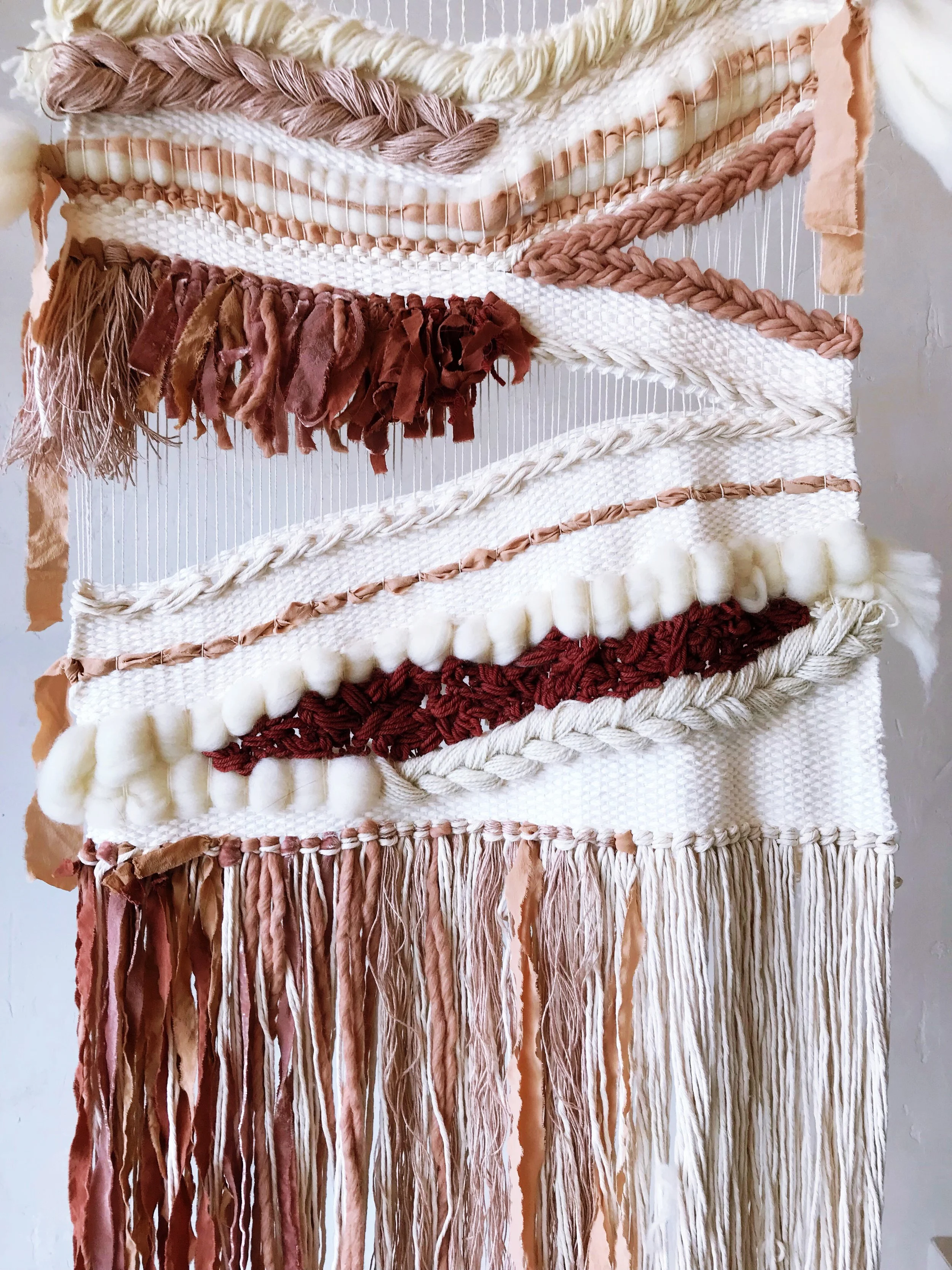 Feed Weave Art made of avocado dyed fiber created by Maggie Pate of NÅDE STUDIO