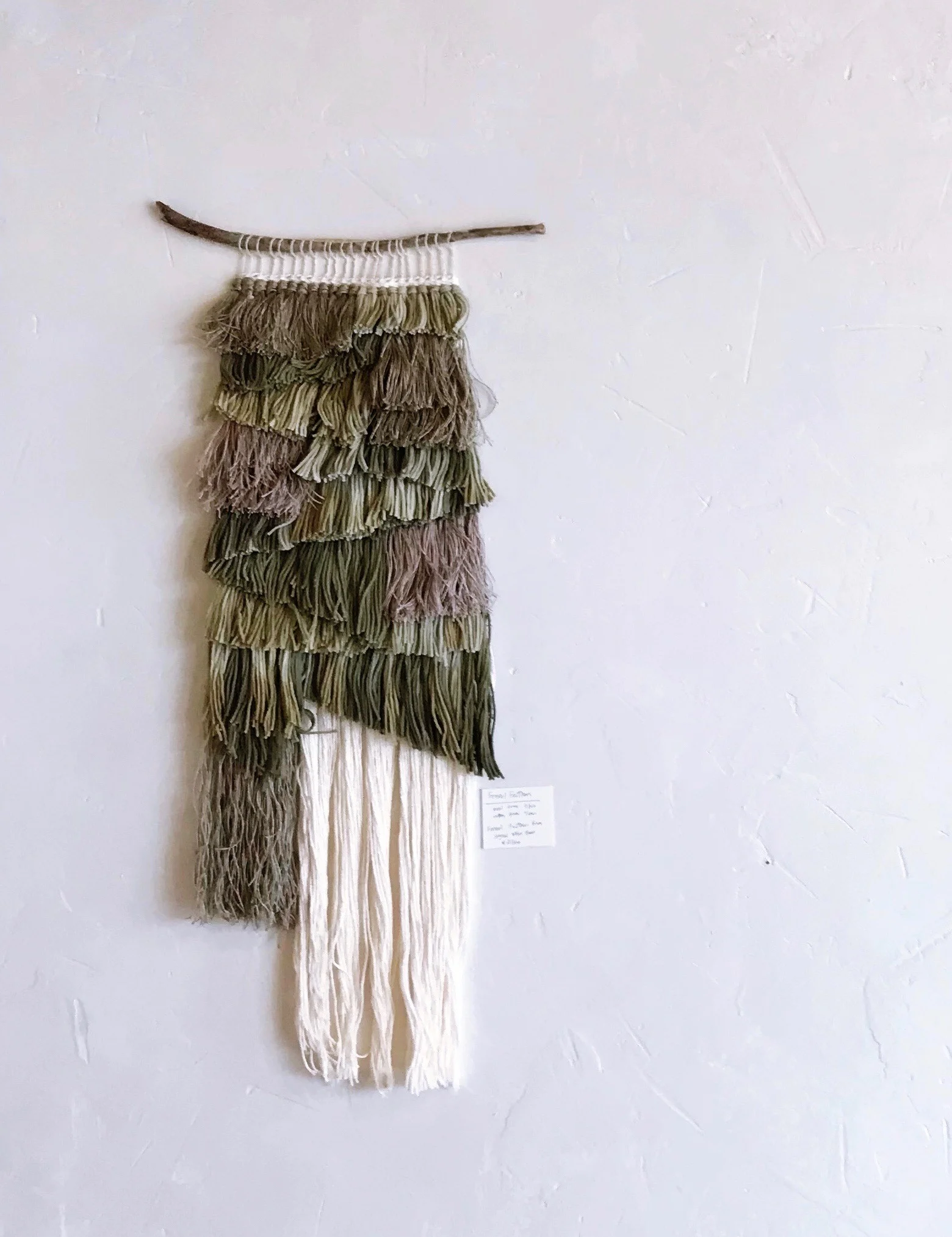 Feed Weave Art Piece created using fennel fronds & feathers as dye material. Made by Maggie Pate of NÅDE STUDIO