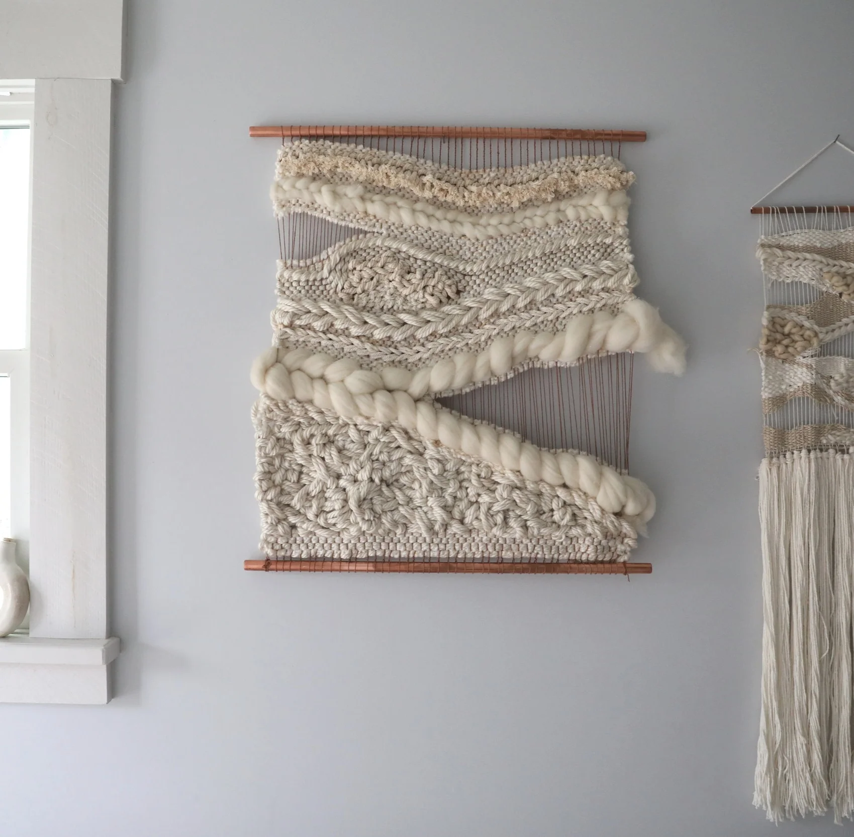 Undyed Fiber Weaving with Avocado Pit Dyed Warp