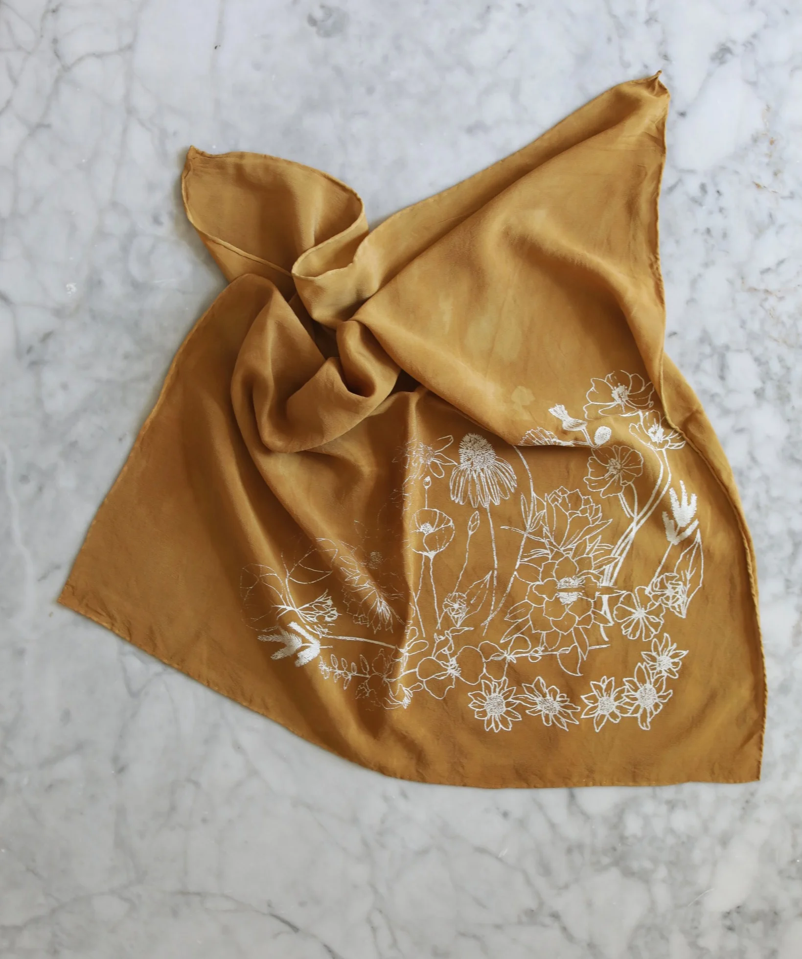 Endangered Series - Ochre Silk NeckScarf with Botanical Print - Naturally Dyed