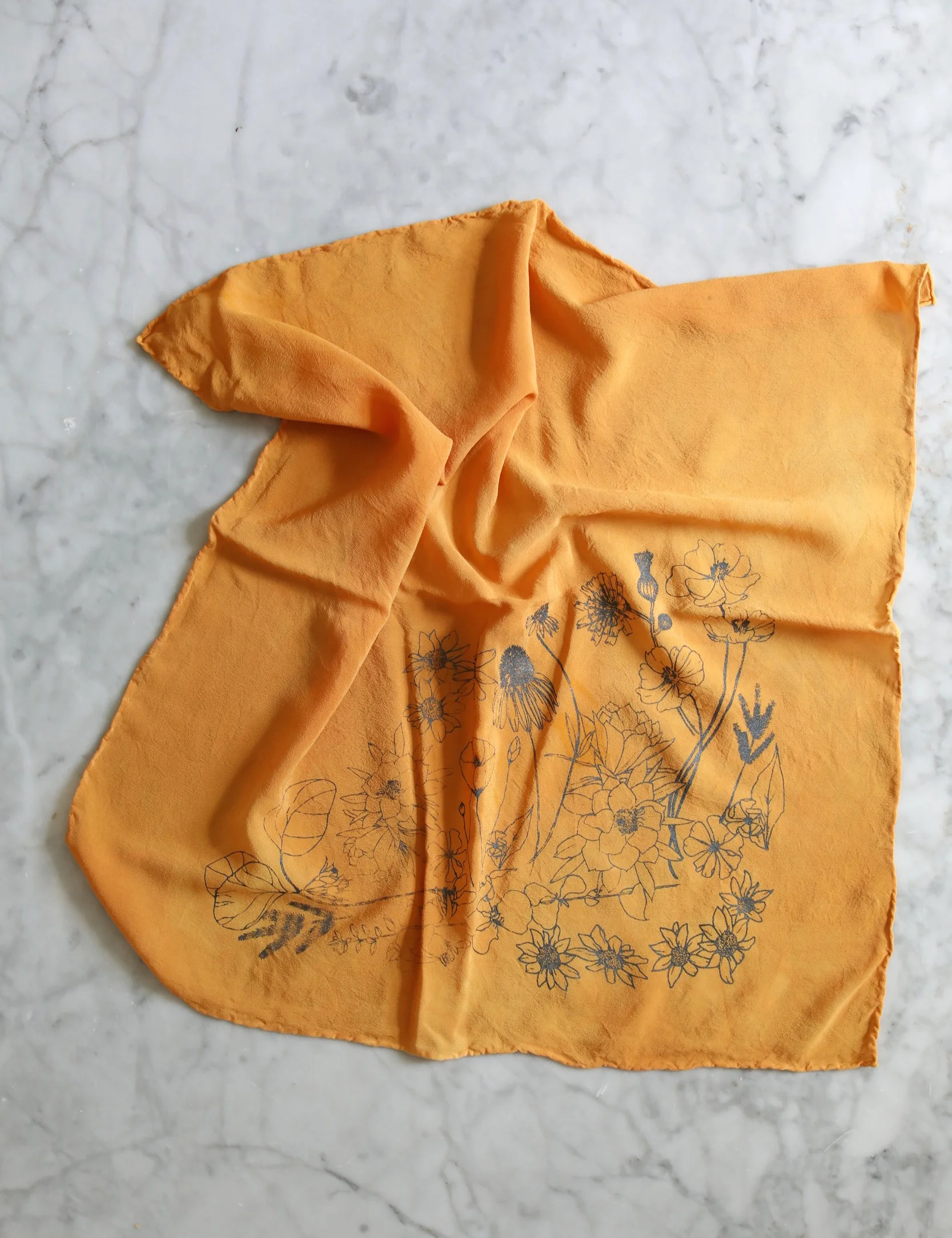 Endangered Series - Golden Silk NeckScarf with Botanical Print - Naturally Dyed