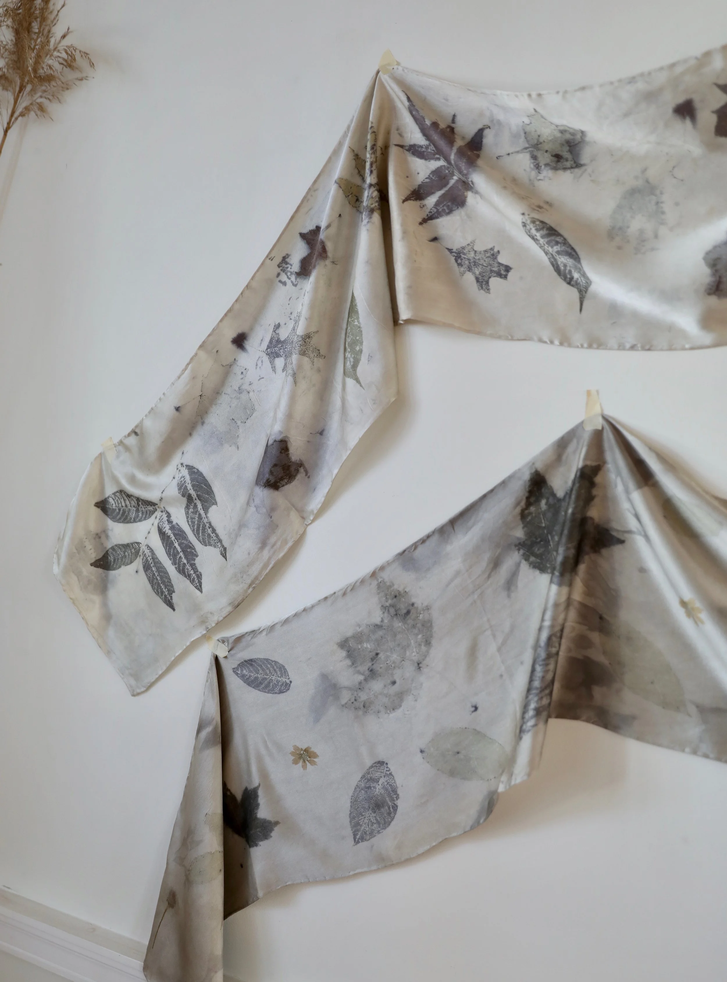 Fall Foliage Botanical Print Silk Shawl by Maggie Pate