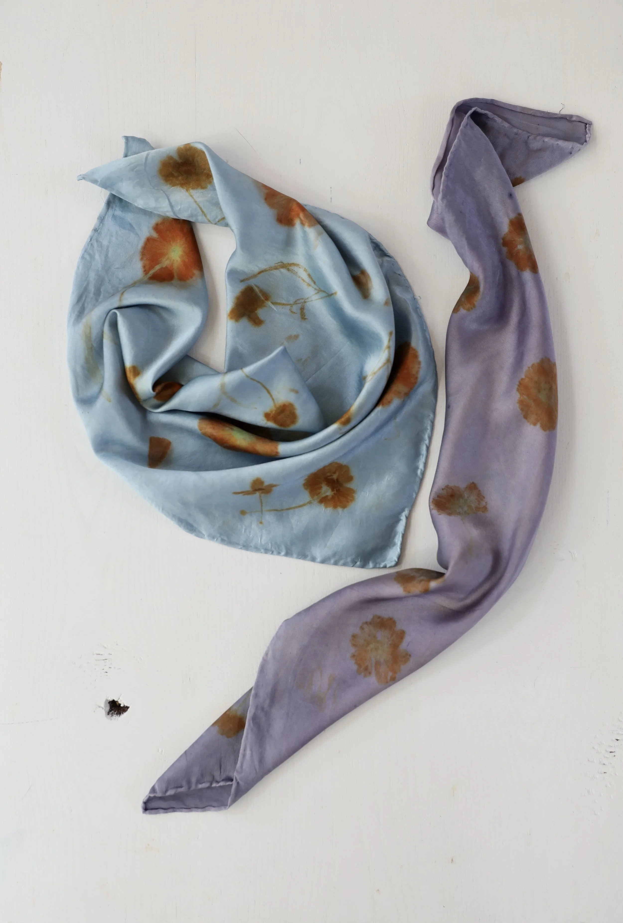 Petal Print Silk Neckscarf - Ecoprint Scarf by NÅDE STUDIO