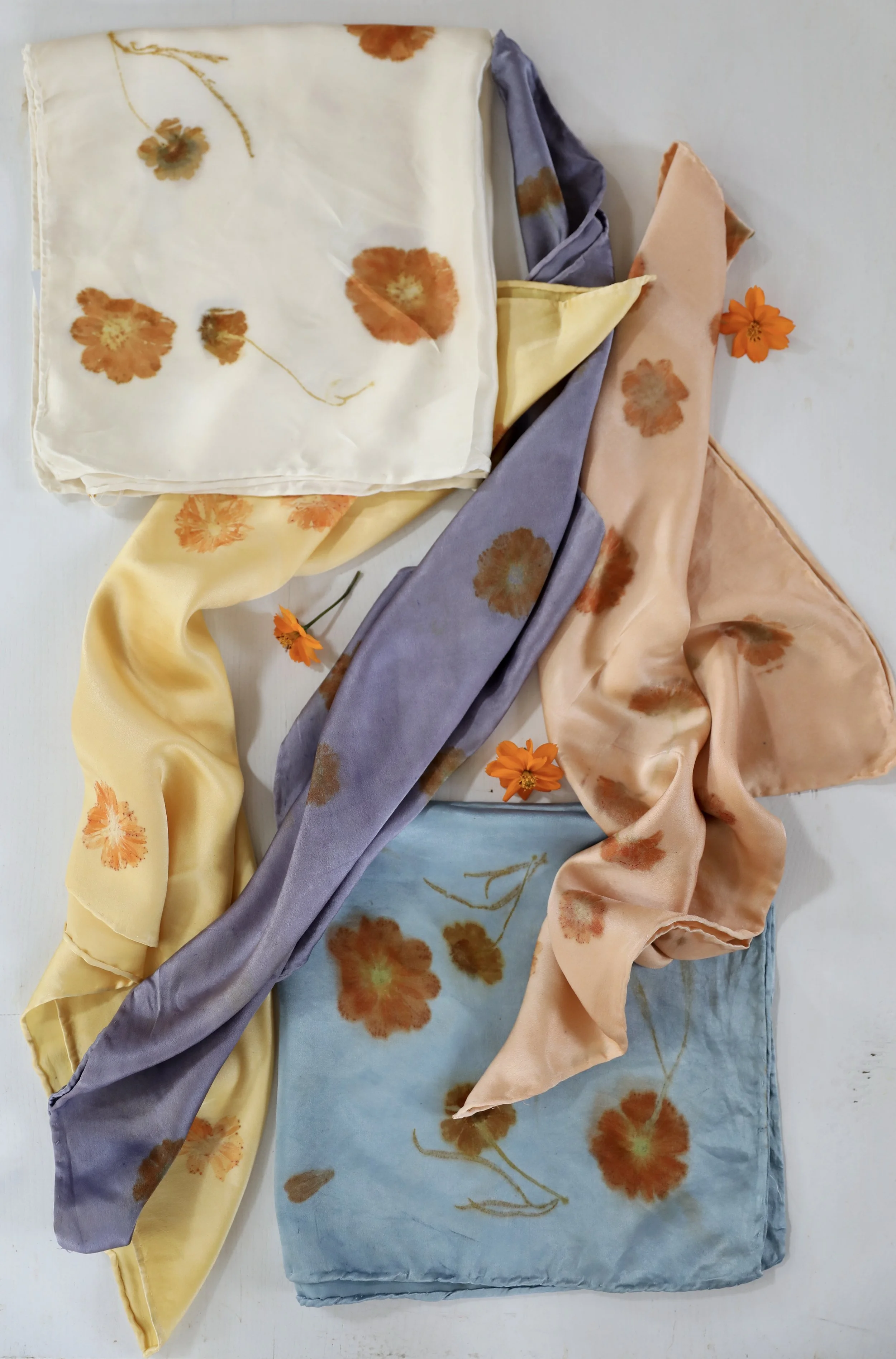 Petal Print Silk Neckscarf - Ecoprint Scarf by NÅDE STUDIO