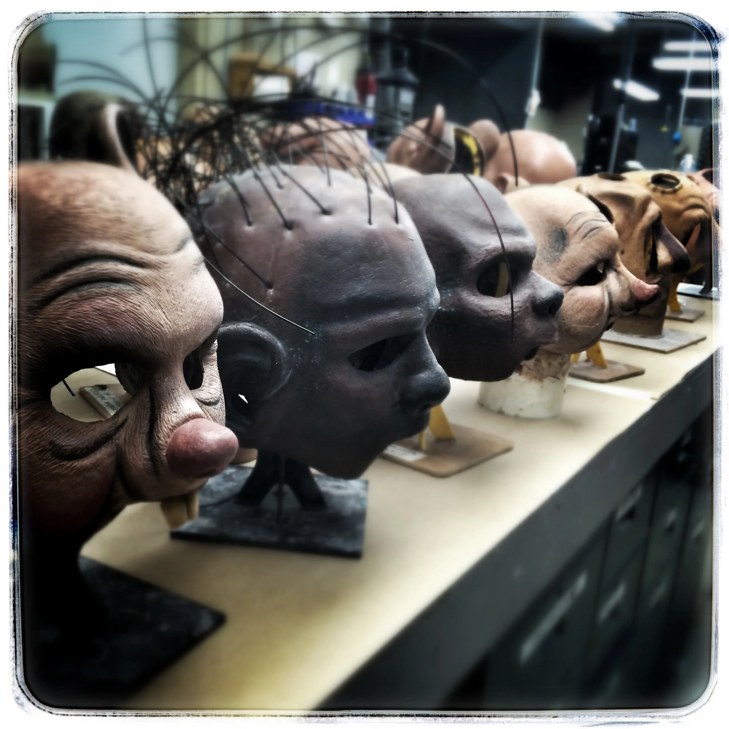 Masks being worked on at W.M. Creations, Inc. Photo by Clinton Wayne