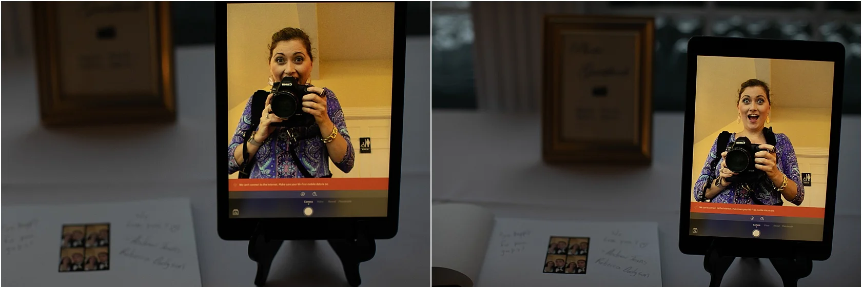 When there was a DIY photobooth at a wedding but it stopped working. We tried to fix it and couldn’t but took selfies using our big boy cameras instead and put them in the final gallery. They loved it.