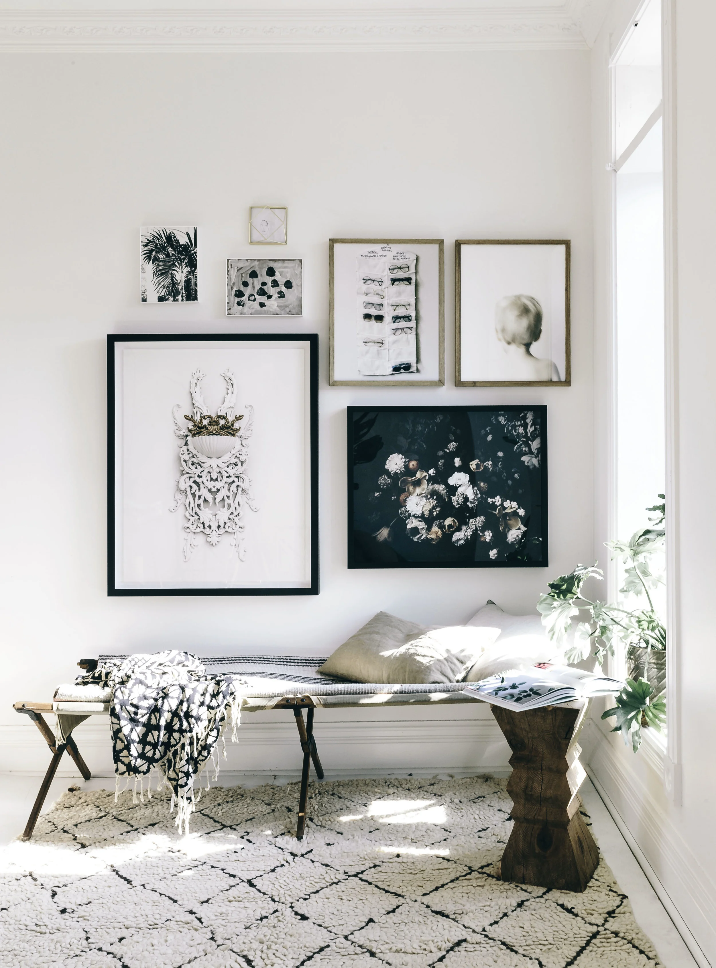 A newly created gallery wall &amp; nook in our Toronto home. A mix of art by me, my kiddos. Gorgeous 'Dutch love' floral art by Ashley Woodson Bailey.&nbsp;