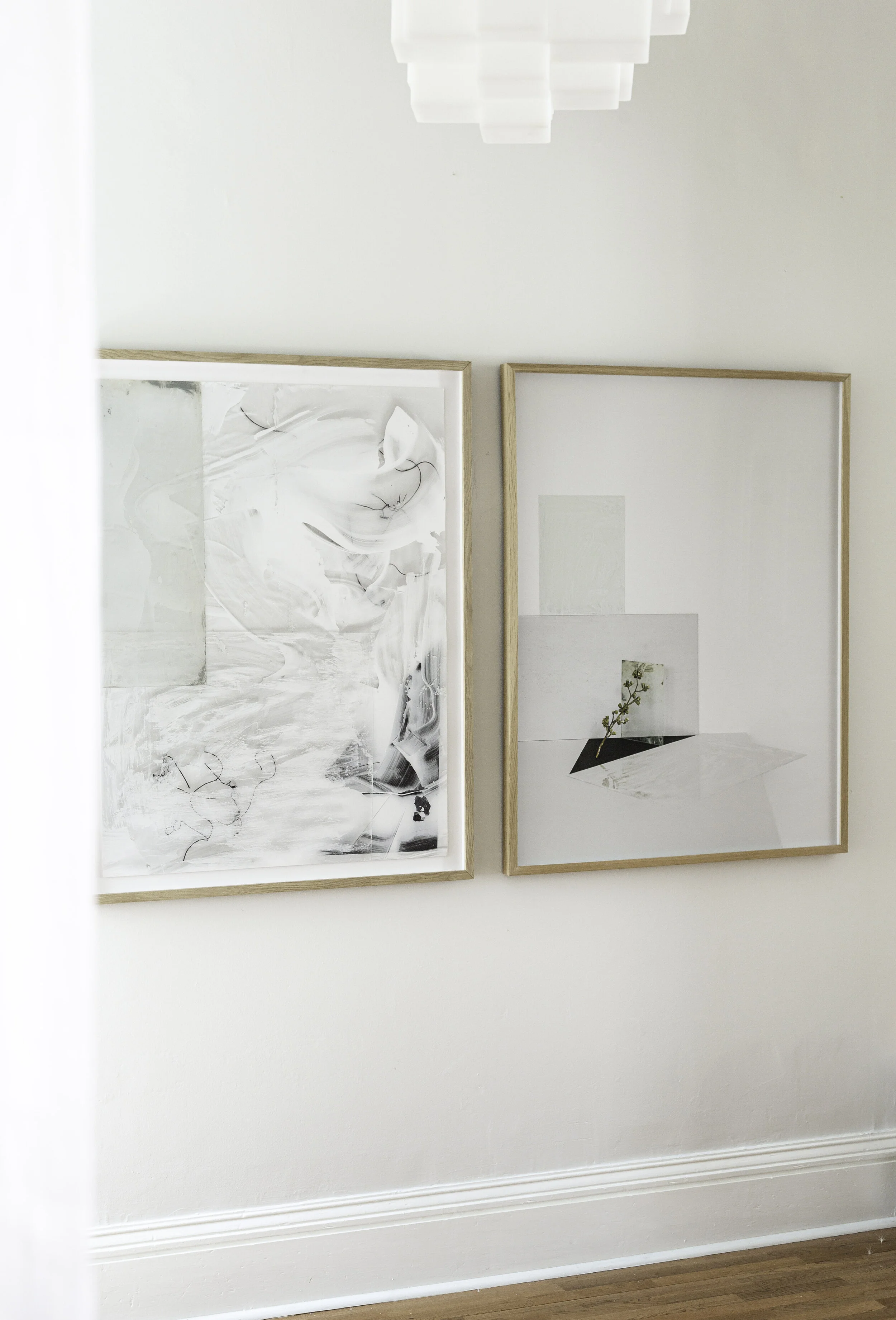 On the left, ‘NUANCE 2’ has been FLOAT MOUNTED. On the Right ‘VANISHING 1’ has been framed to the edge. In a shadowbox framing style with high spacers.