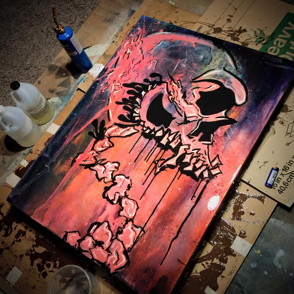 “Pink Skull” Canvas Print (Epoxy Resin Coated) 30x40” $310
