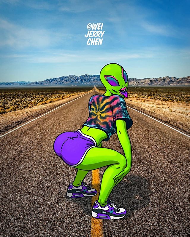 Eh! We still storming Area 51? 🤔👽🛸 Commisioned illustration for @jstjr new single &quot;Put in that work&quot; dropping next week in time for all you naruto runners 🤪
.
.
.
.
.
#weijerrychen #art #illustration #design #edm #moombahton #dancemusic