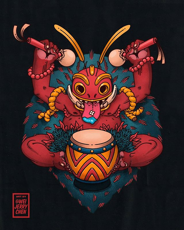 MONSTER DRUMS 👹 cover art for @jstjr x @rawtek new track &quot;Go Stoopid&quot; out now! Go beat dat play button! .
.
.
.
.
#weijerrychen #illustrator #art #artwork #design #coverart #anime #comics #albumart #posterdesign #tribal #native #okinawa #d