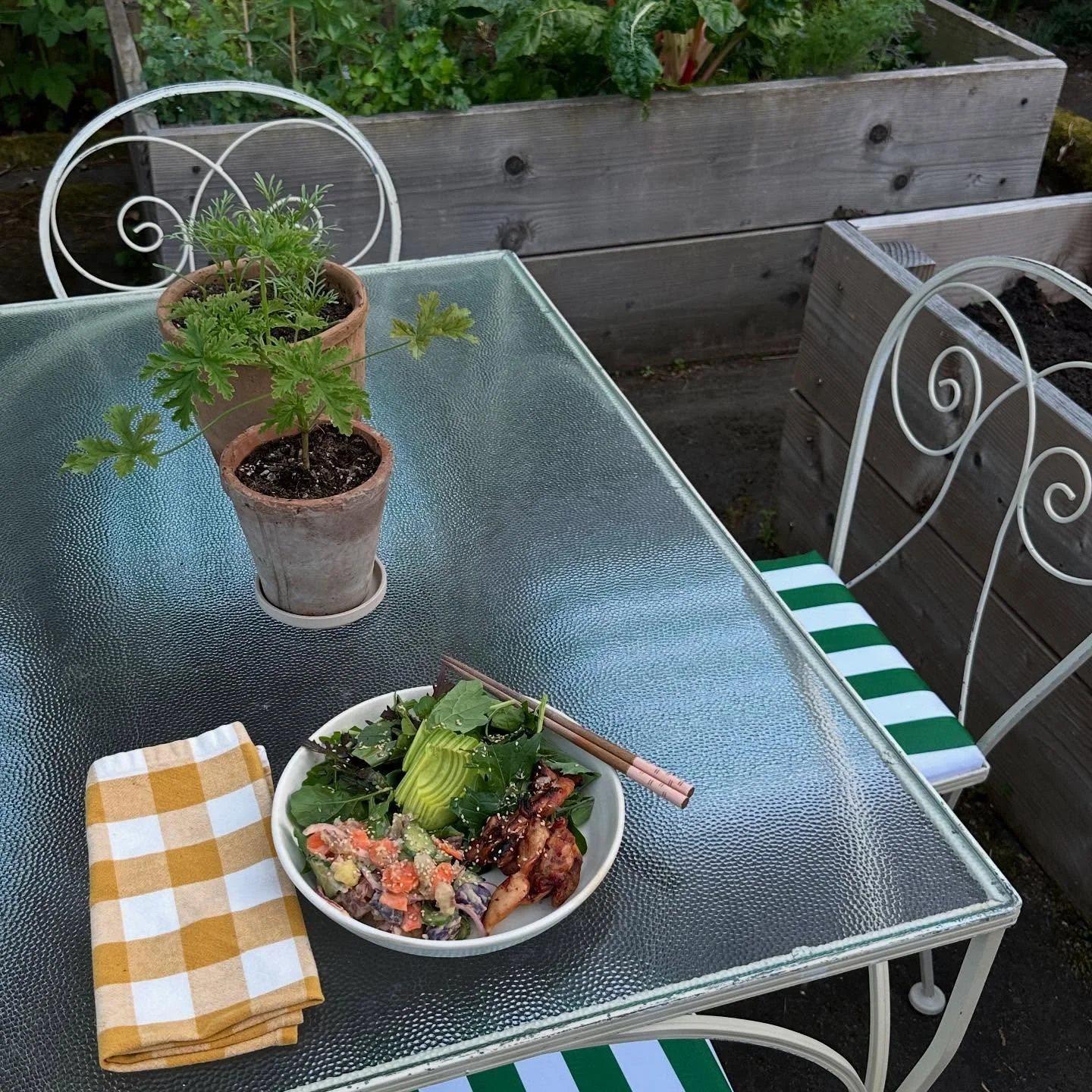 80 degrees today and feels like summer. 🥲

Japanese potato salad from one of my very favorite cookbooks: Japanese Farm Food by @nancyhachisu, plus bbq chicken thigh, and salad greens from the garden.