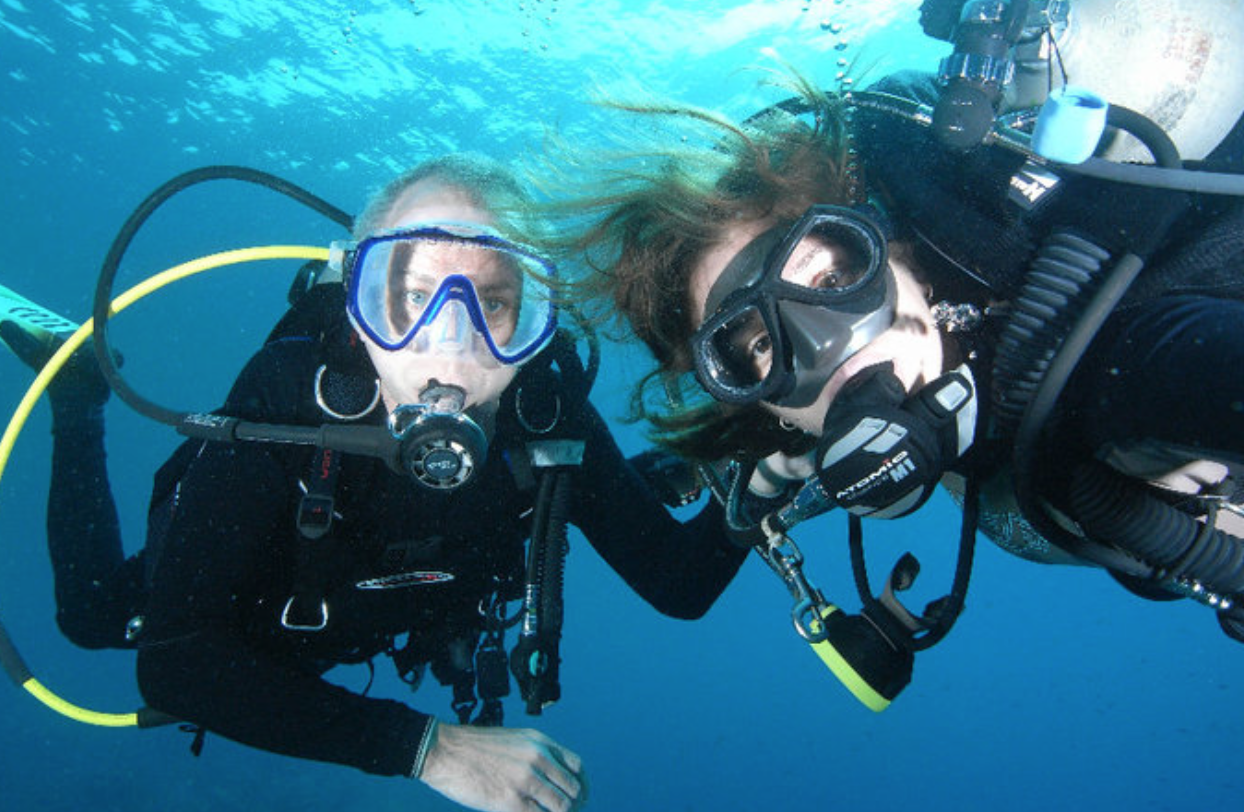 One of many hobbies we have in common - SCUBA diving. Self portrait taken by Kristen. 