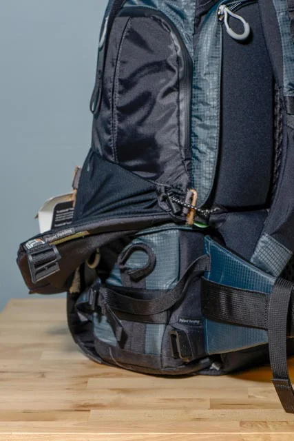This is what the flap looks like when opened. An elastic cord keeps the flap up and out of the way while you rotate the bag.... this bungee is also adjustable to make the flipping action more pronounced. 