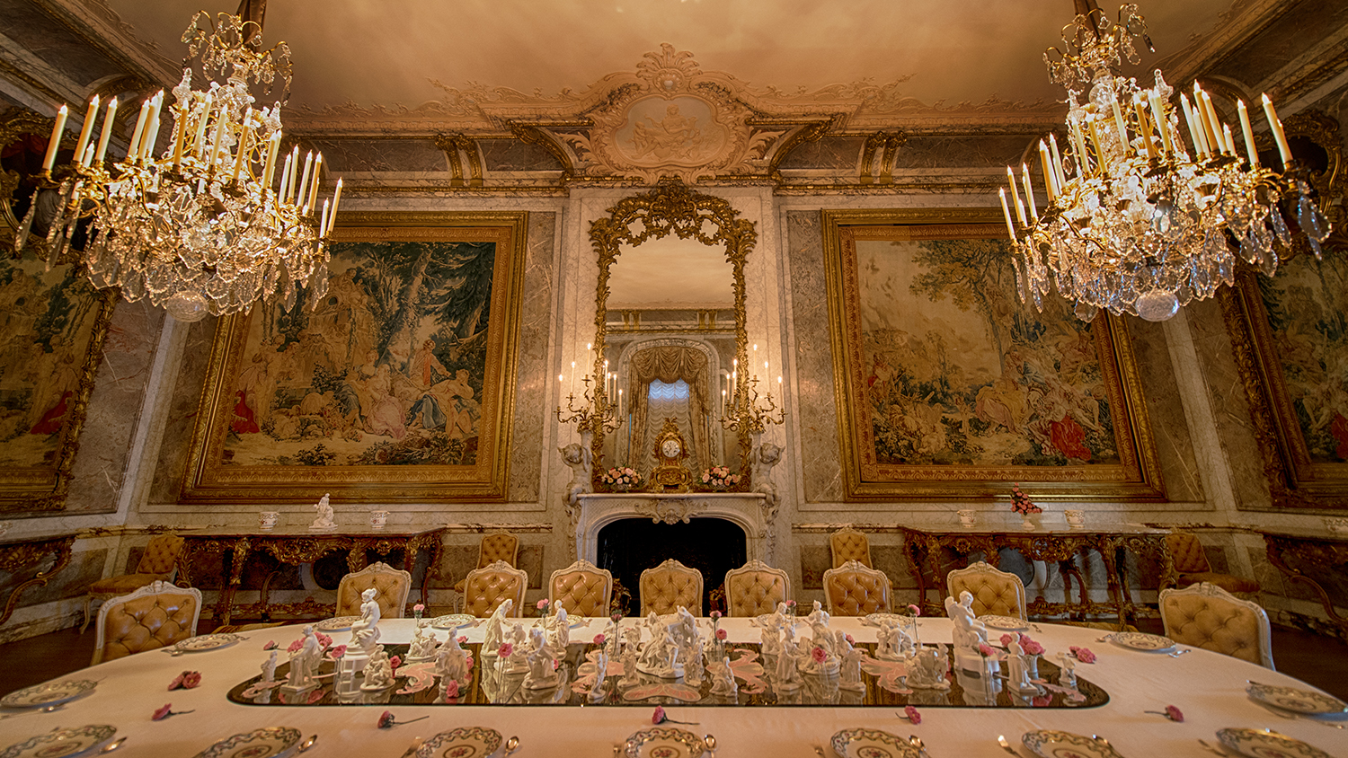 The Rothschilds family was rich, powerful, and famous.... and you can tell that just by looking at the grand dining room!