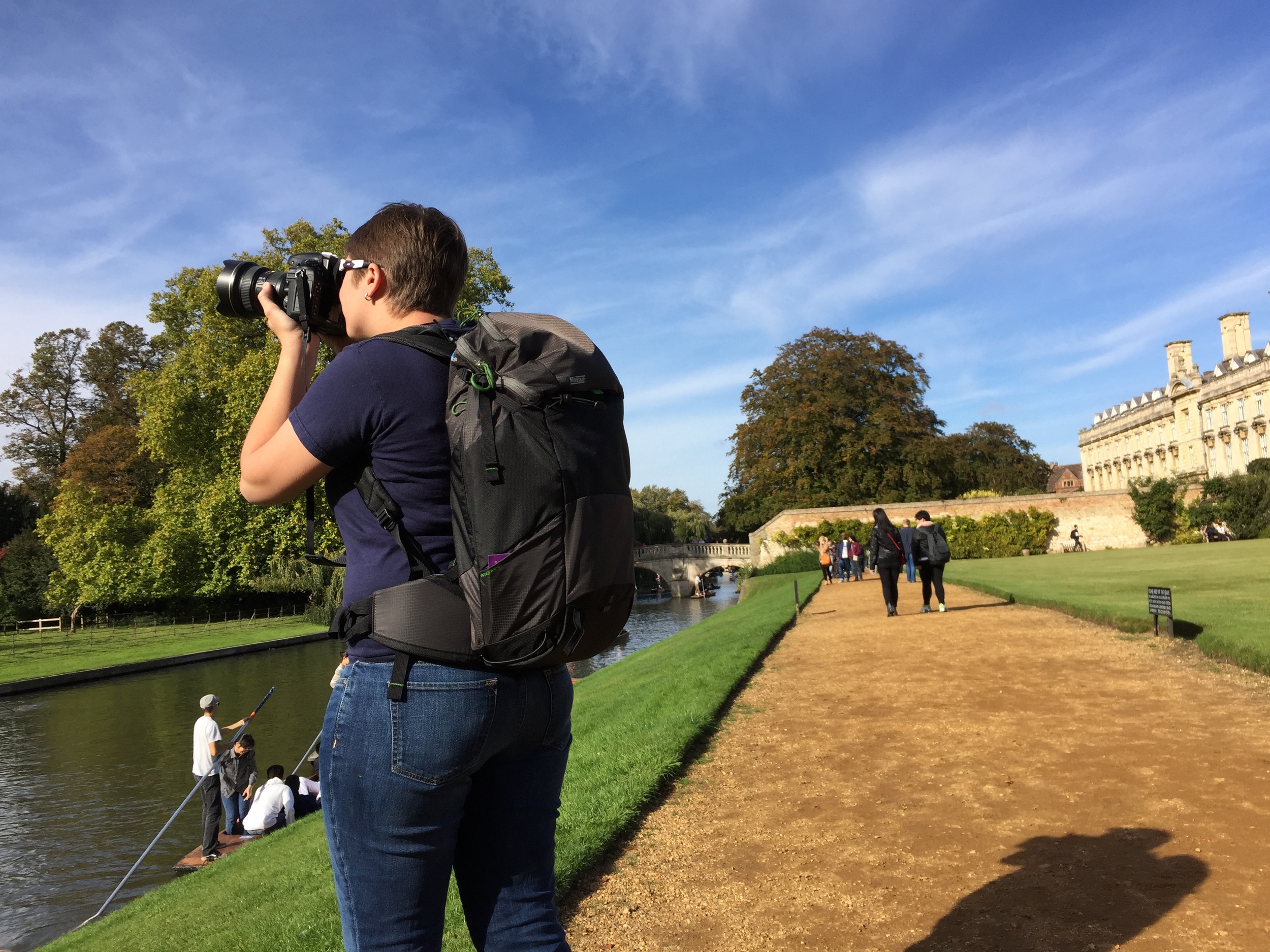 I wanted to get the Rotation 180 Panorama for short day trips like this one through Cambridge, England. The Rotation 180 Professional was just too much bag when I only needed to carry one or two lenses, but the 180 Panorama really excels at filling this niche.
