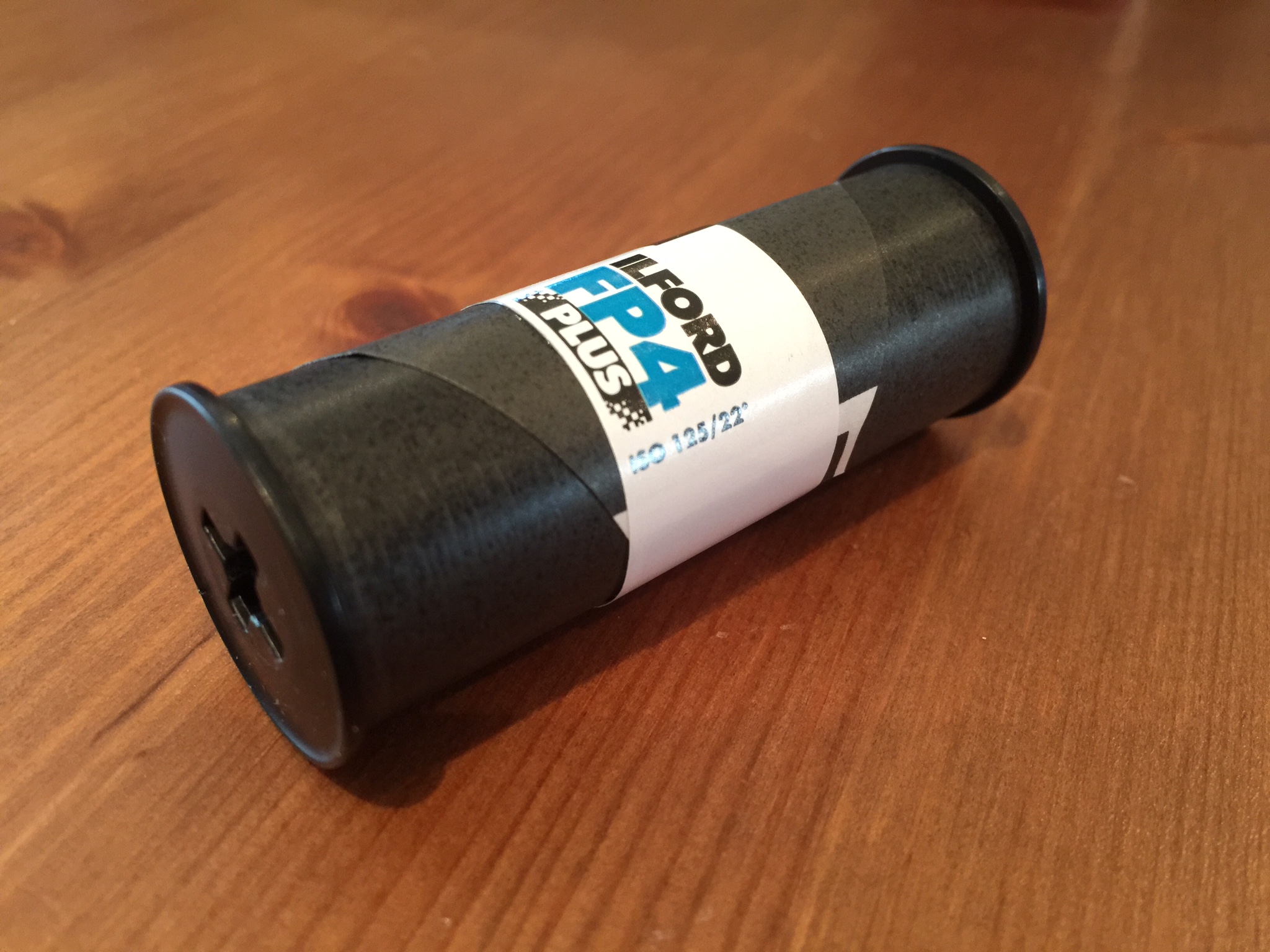 The exterior of a 120mm roll that has been exposed. Sticker is left at the end of the roll and can be affixed with a quick lick, like a postage stamp.