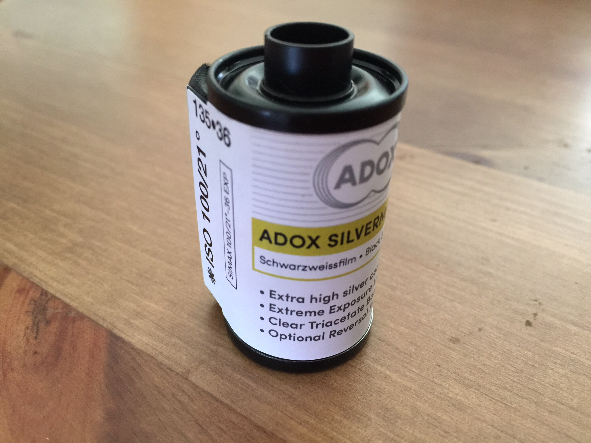 The exterior of a roll of 35mm Adox Silvermax film