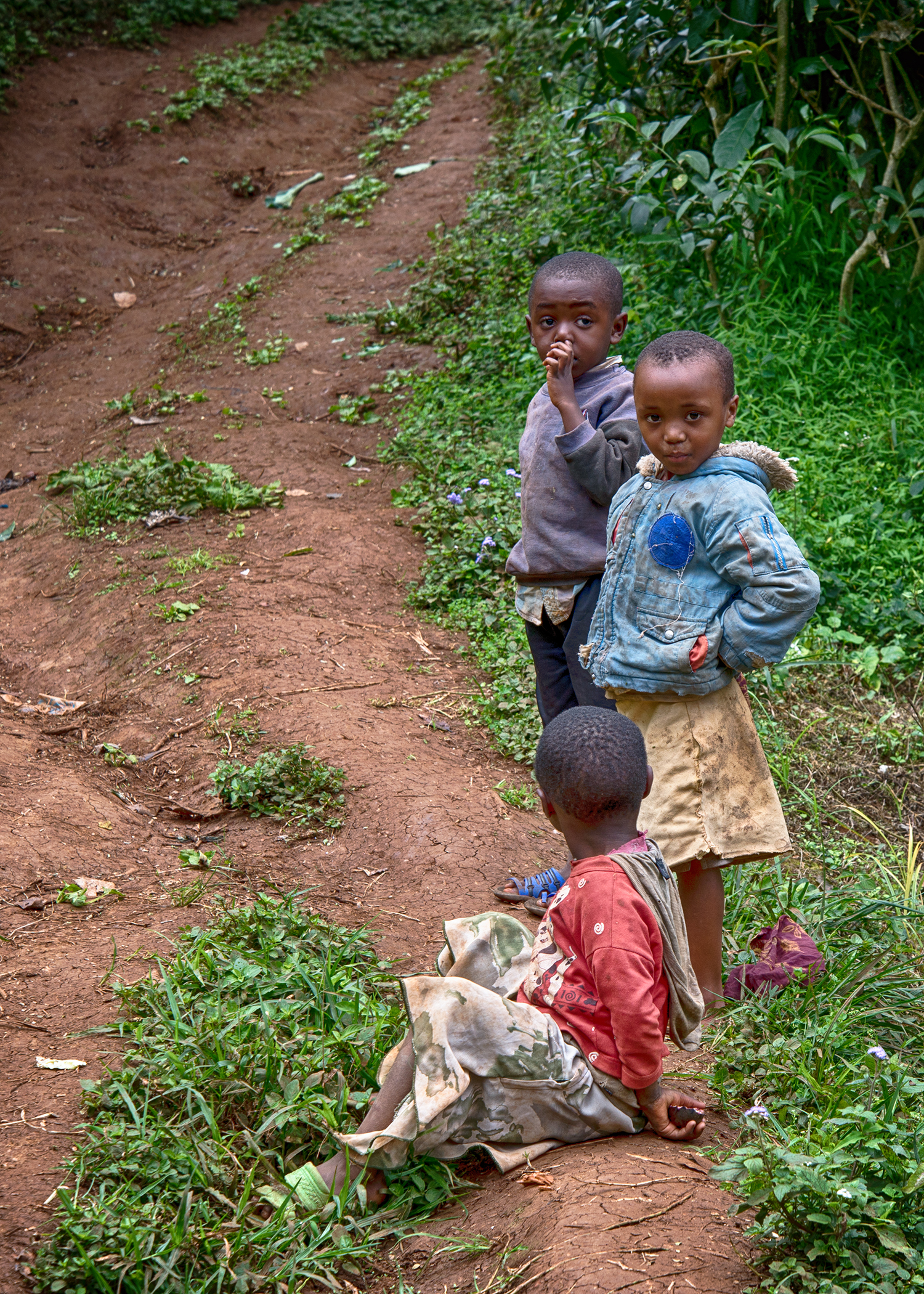 Some village children sitting by the side of the road. They were very amused and curious to watch the white people since they see so few tourists.