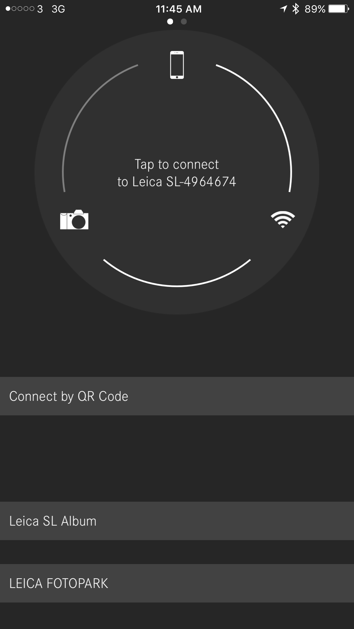 The connection screen for the Leica SL app