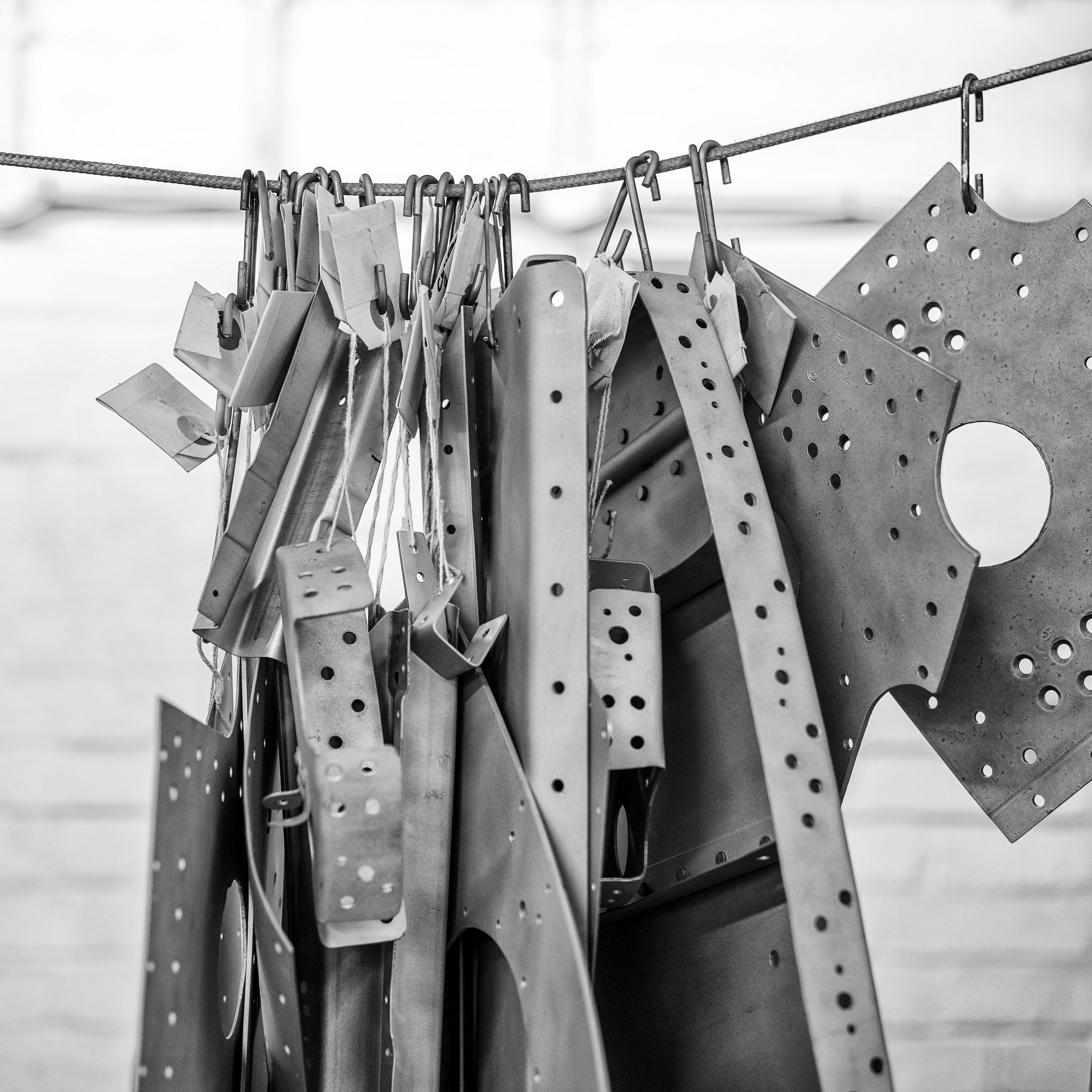 Parts hanging in the workshop