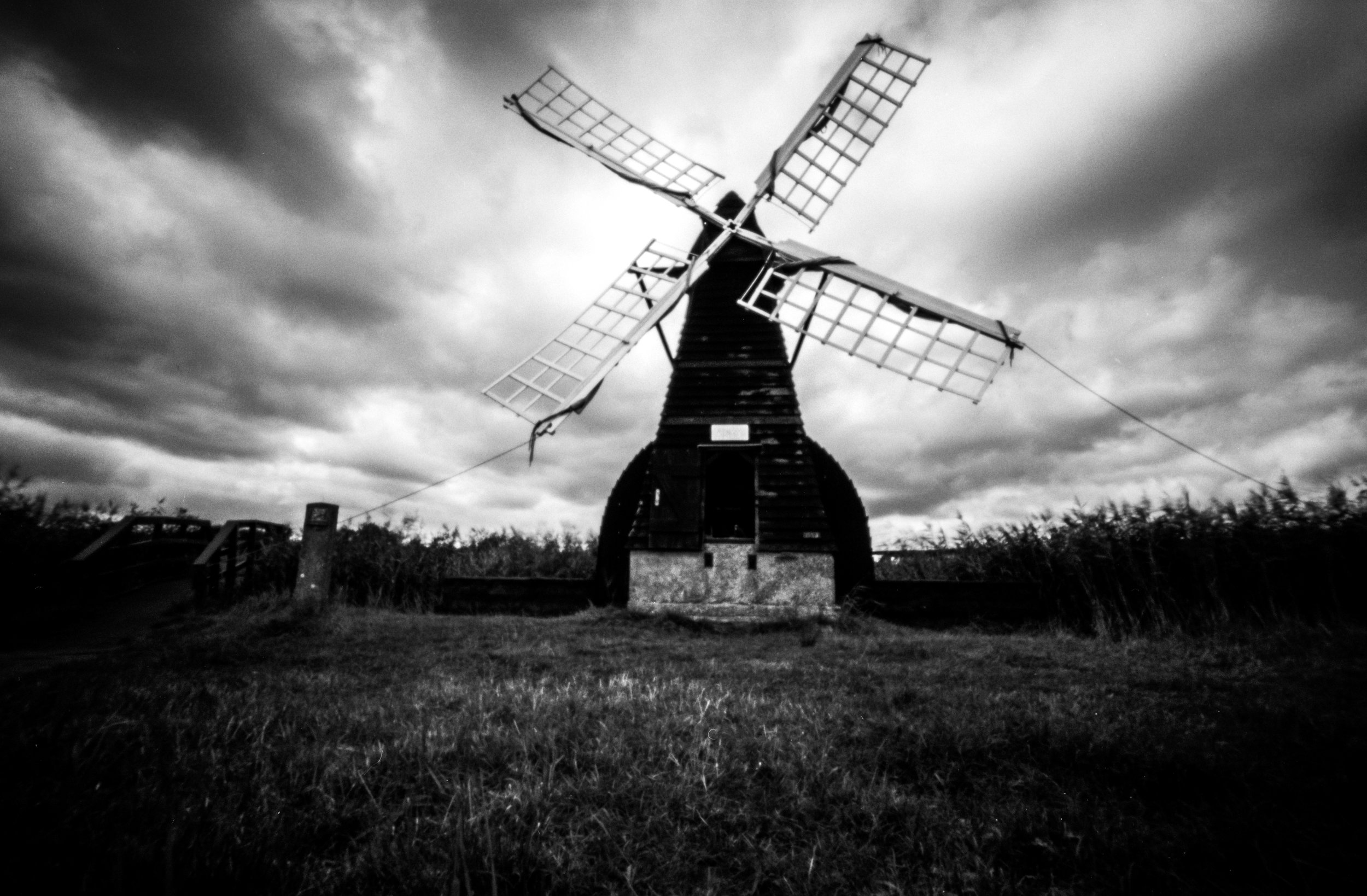 The windmill of Wicken Fen - heavy cloud cover and the natural vignetting of a pinhole camera give this photograph a very dramatic feel
