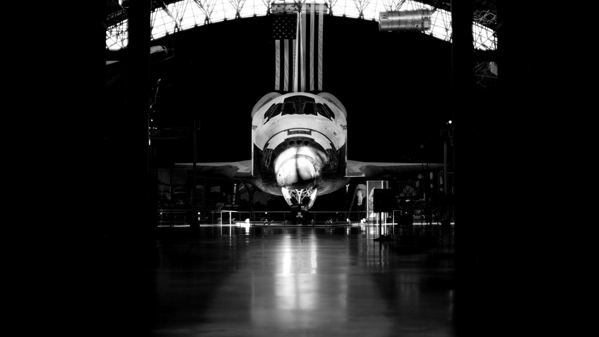 The space shuttle sitting alone in the hangar of the museum. I intentionally underexposed the image to isolate the subject - the morning light was perfect for capturing the shuttle in isolation.