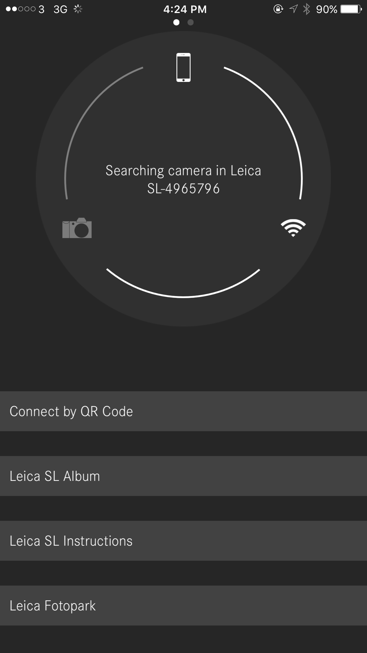 The app will now try to connect to the wifi network broadcast by the camera