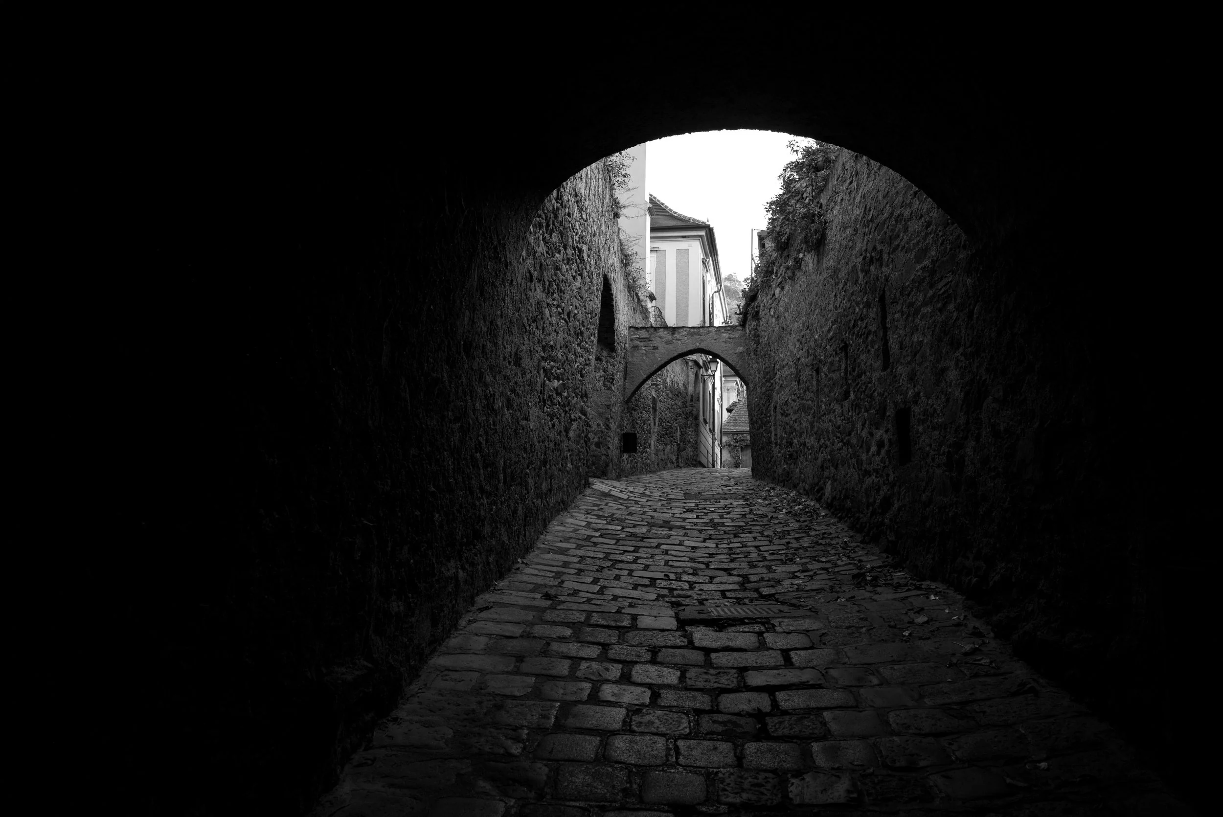 A tunnel on a stone street in Durnstein, Austria.