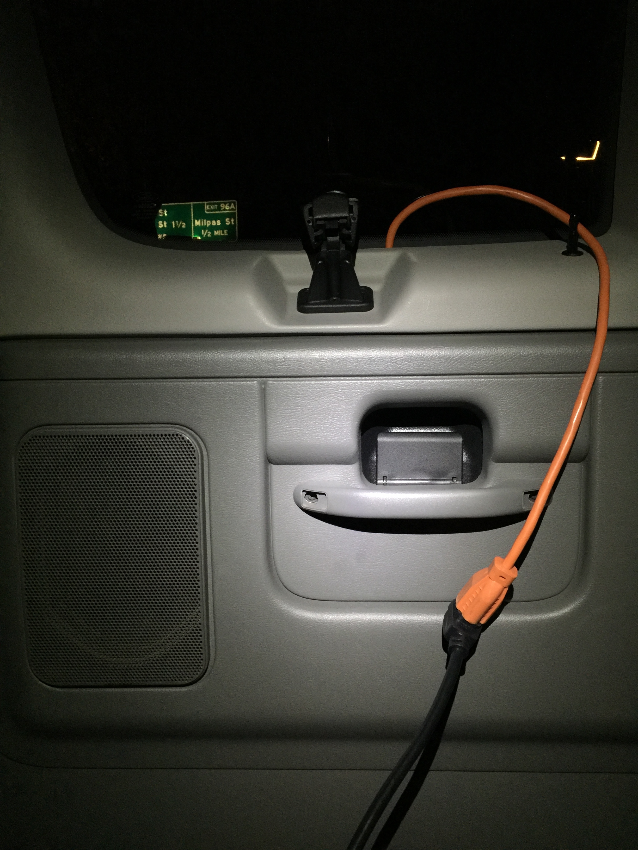 Running the extension cord up in the window of the suicide doors
