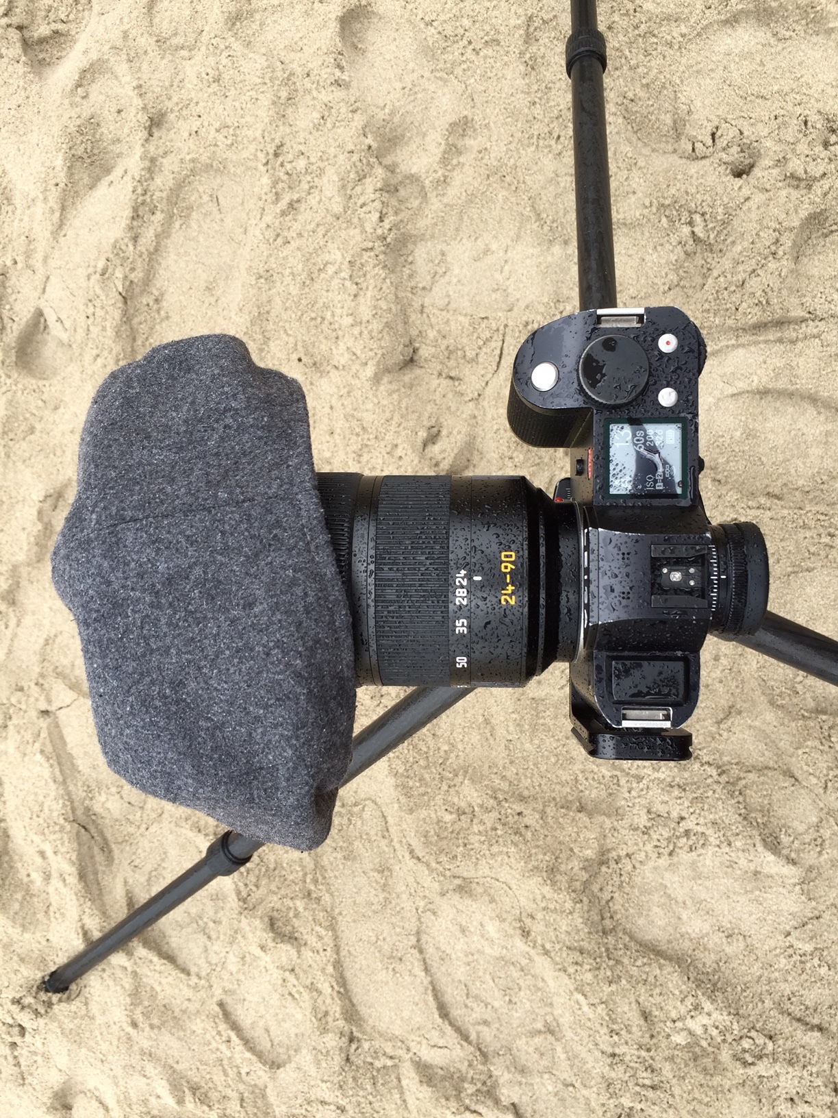 It was pouring - really pouring - in Malibu, California as I shot long exposures of waves. I had to use my hat to cover the front of the lens between shots to keep it from getting coated in water drops, but the SL stayed on and exposed the whole time. No problem. 