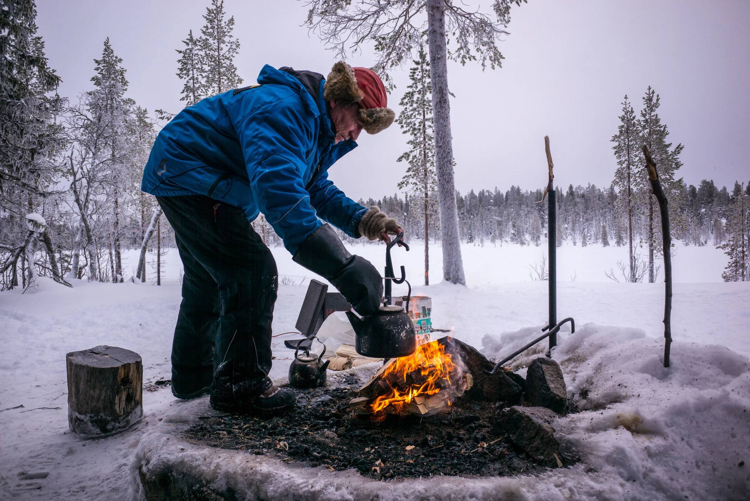 Lunch and coffee over a fire in the middle of the wilderness