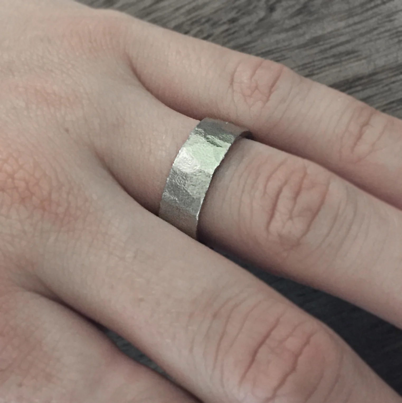 rustic hammered band, wide band, textured band, ring, hammered band, handmade, gold, fine jewelry, wedding band, Elliot Gaskin, New York City, jewelry, recycled gold, matte finish
