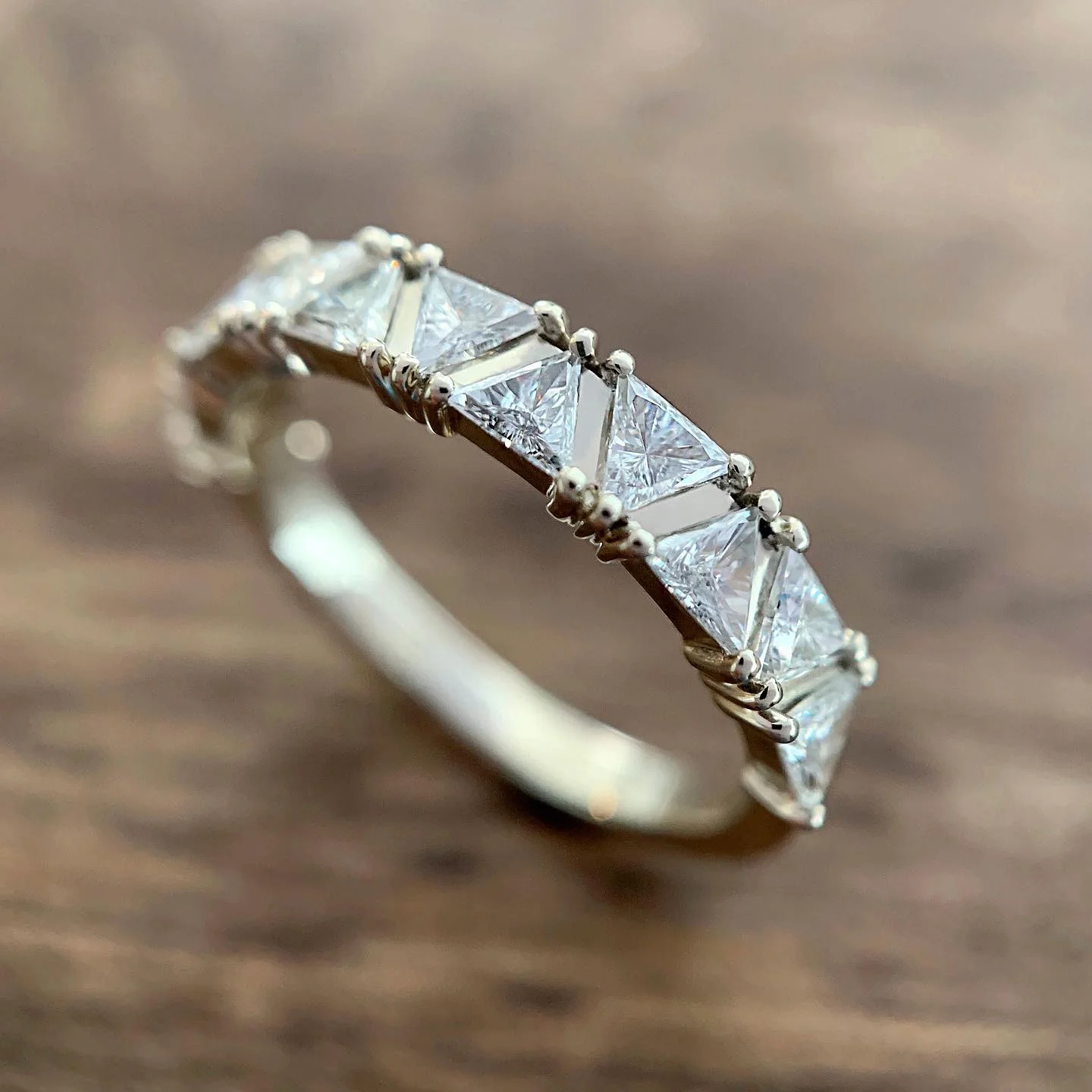 12 triangle diamond ring, triangle diamonds, trillion diamonds, gold, diamond, wedding band, handmade, recycled gold, fine jewelry, Elliot Gaskin, jewelry, New York City